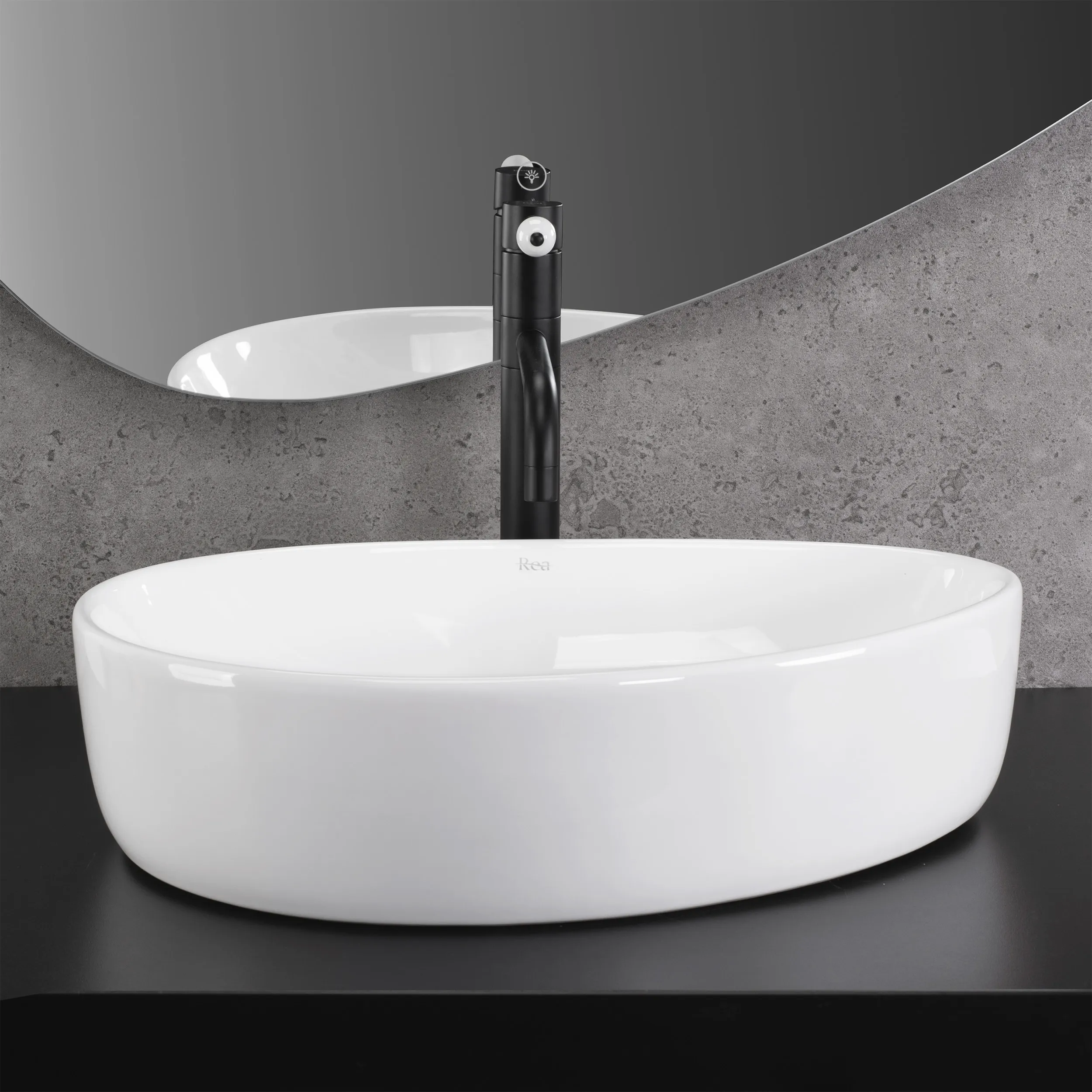 Lavoar baie pe blat formă ovală lungime 51 cm culoare alb model Vanila White [4]
