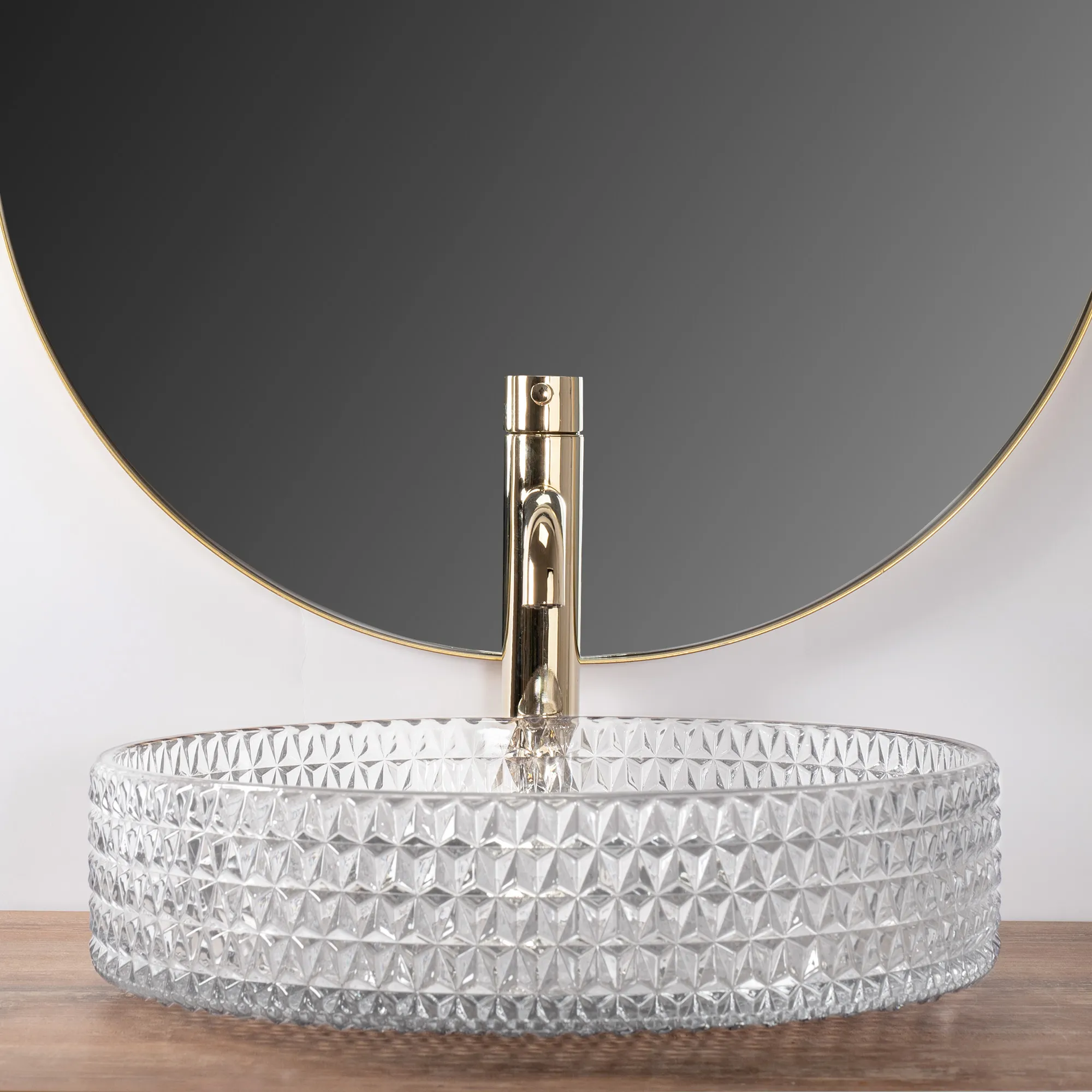 Lavoar baie pe blat formă rotundă lungime 39 cm finisaj transparent model Cristal Transparent [3]