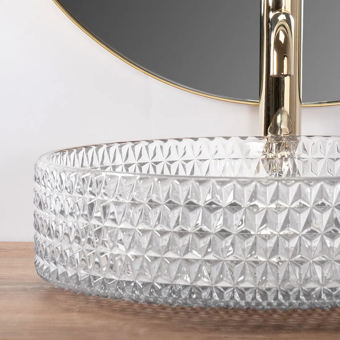 Lavoar baie pe blat formă rotundă lungime 39 cm finisaj transparent model Cristal Transparent [5]