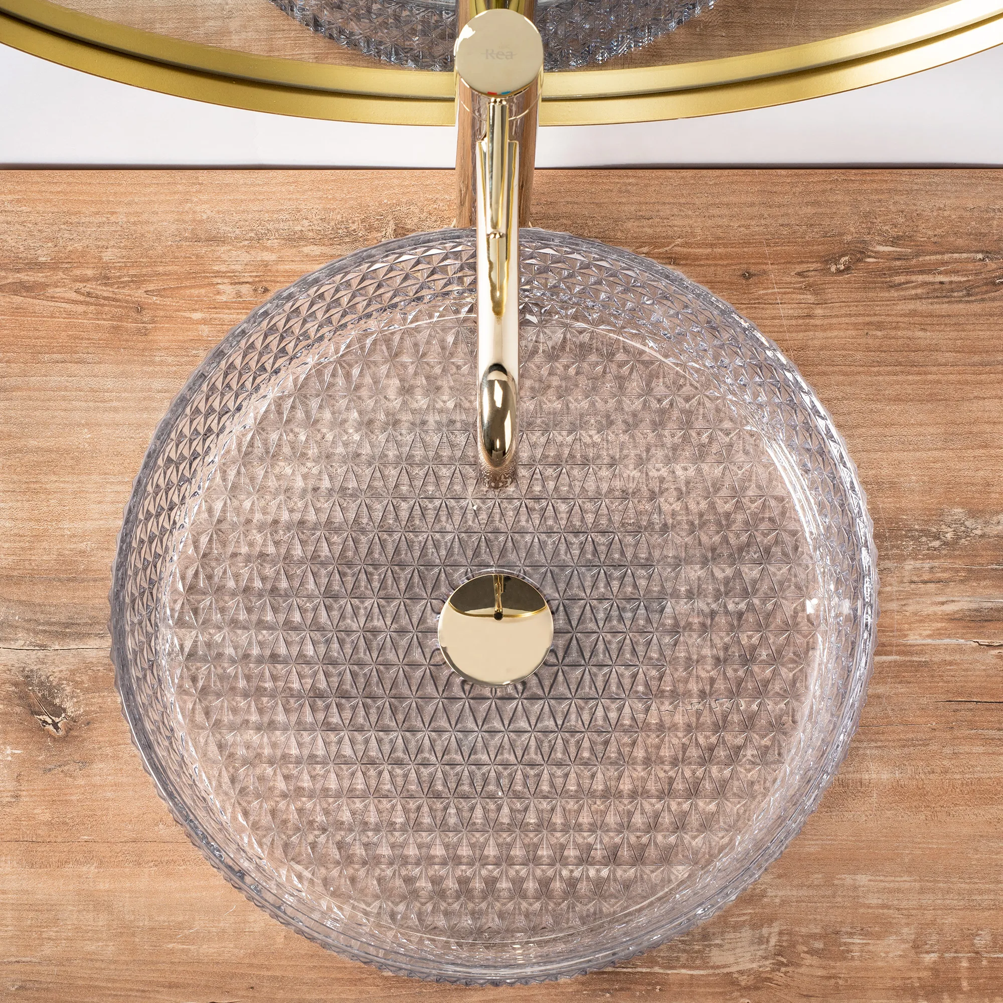 Lavoar baie pe blat formă rotundă lungime 39 cm finisaj transparent model Cristal Transparent [4]