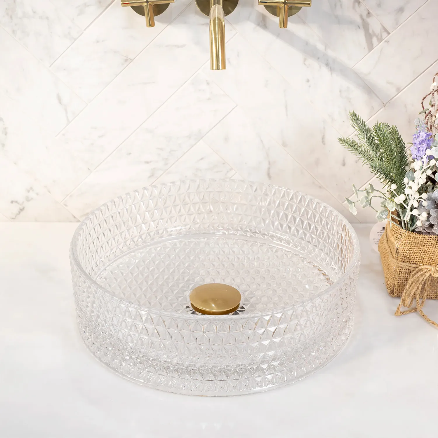 Lavoar baie pe blat formă rotundă lungime 35.5 cm finisaj transparent model Cristal Transparent [3]