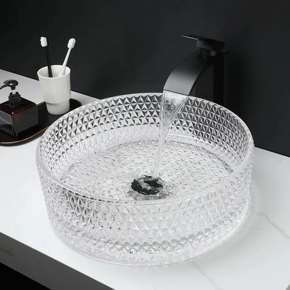 Lavoar baie pe blat formă rotundă lungime 35.5 cm finisaj transparent model Cristal Transparent [6]