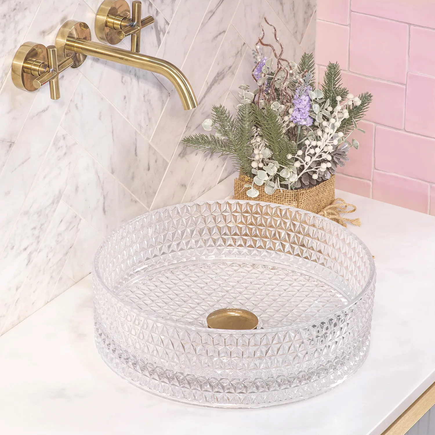 Lavoar baie pe blat formă rotundă lungime 35.5 cm finisaj transparent model Cristal Transparent [2]