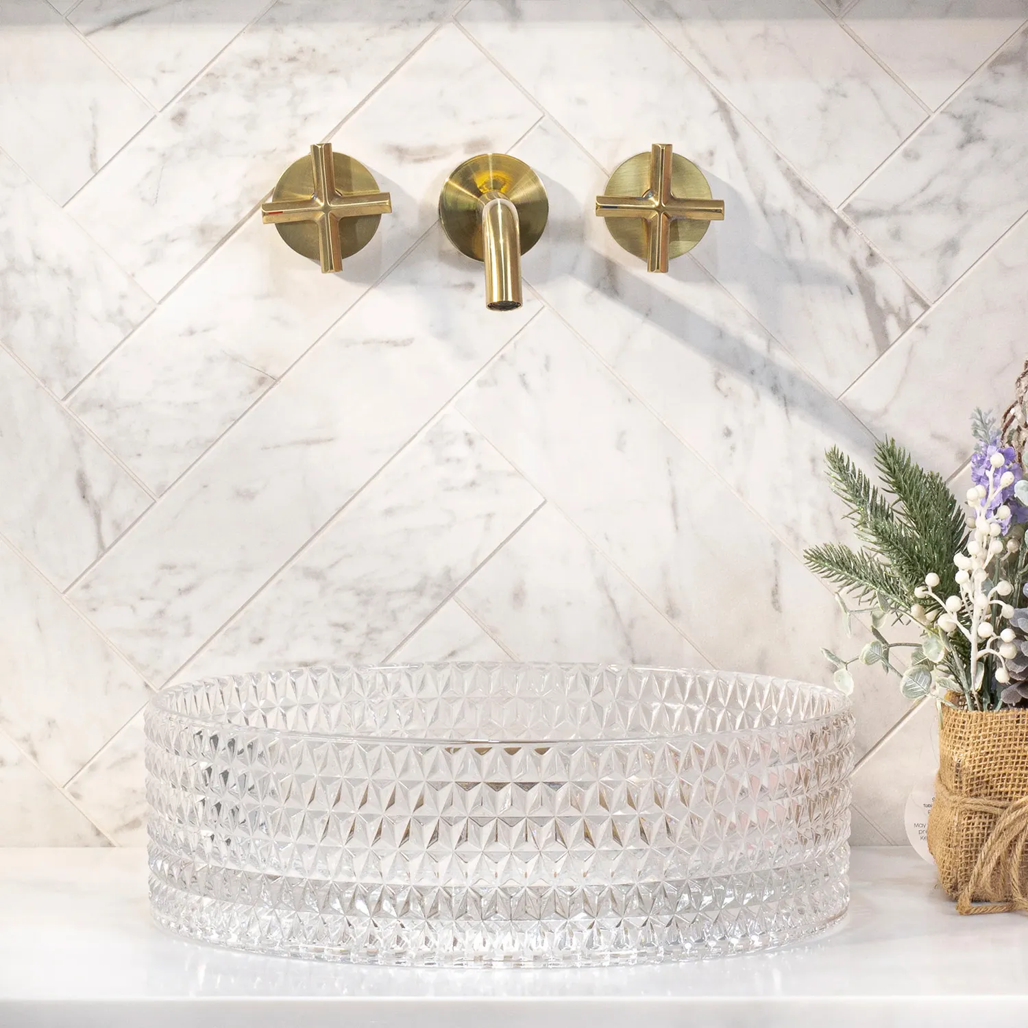 Lavoar baie pe blat formă rotundă lungime 35.5 cm finisaj transparent model Cristal Transparent [4]