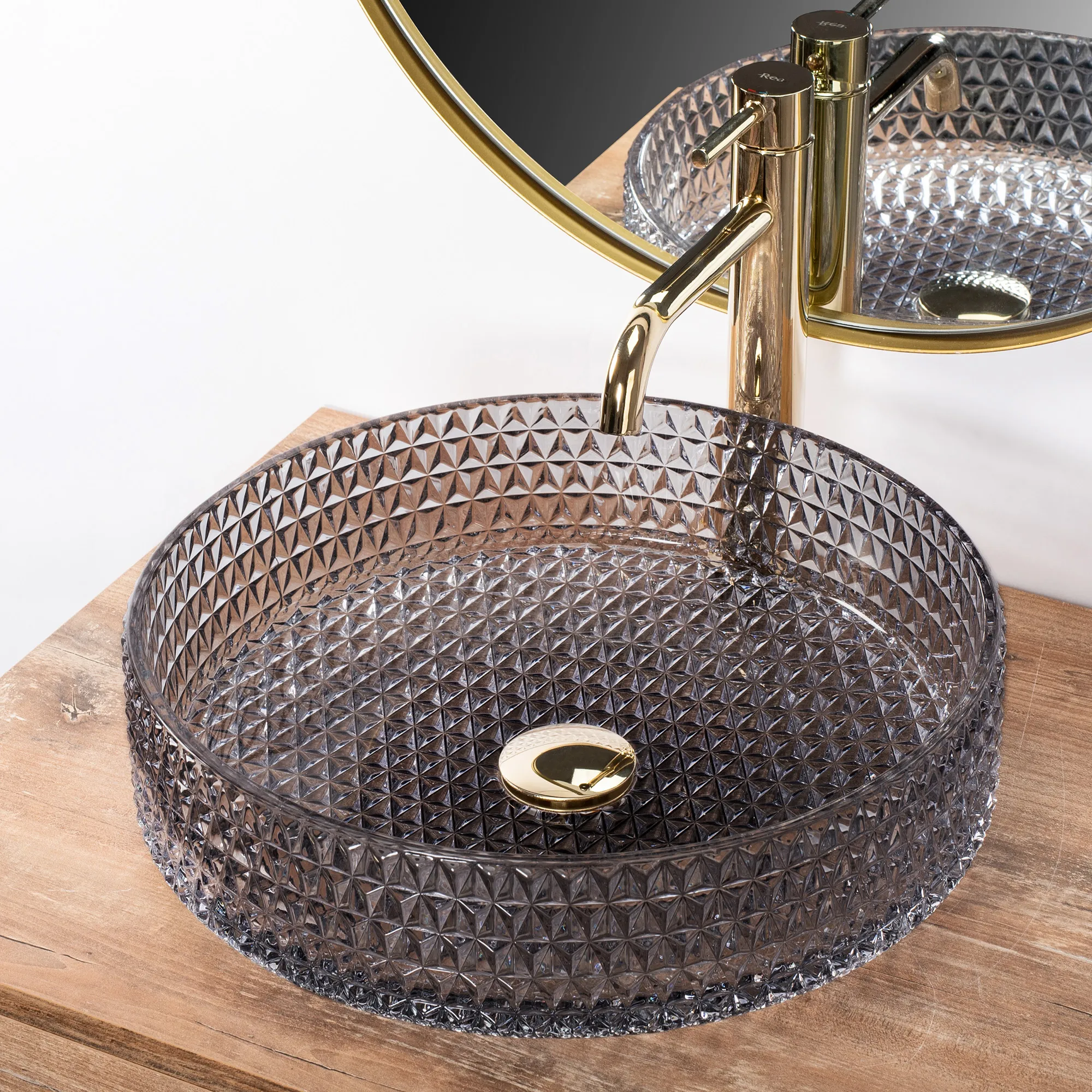 Lavoar baie pe blat formă rotundă lungime 39 cm finisaj fumuriu model Cristal Grey [6]