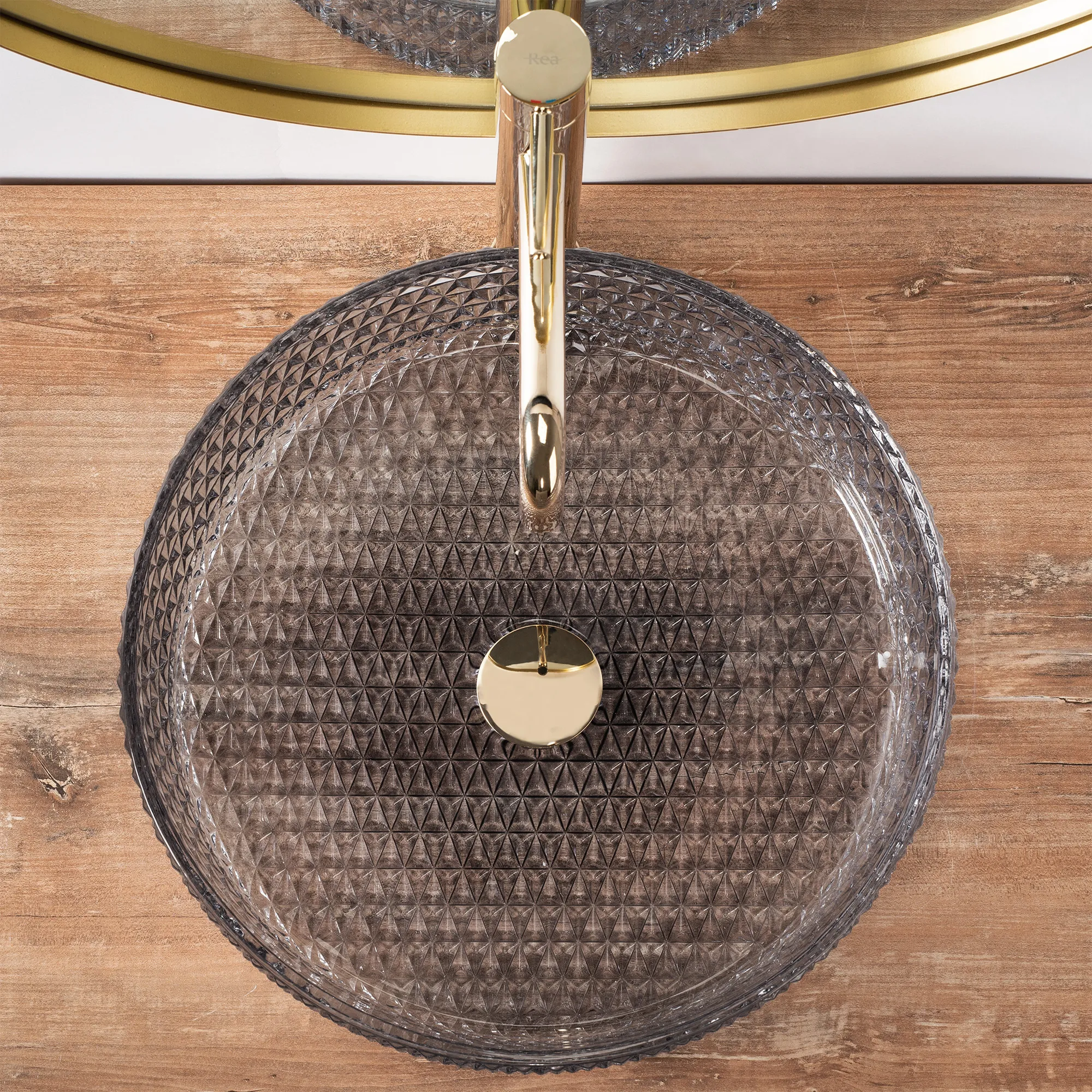 Lavoar baie pe blat formă rotundă lungime 39 cm finisaj fumuriu model Cristal Grey [5]