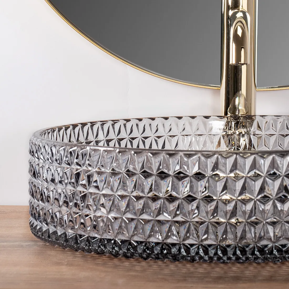 Lavoar baie pe blat formă rotundă lungime 39 cm finisaj fumuriu model Cristal Grey [7]