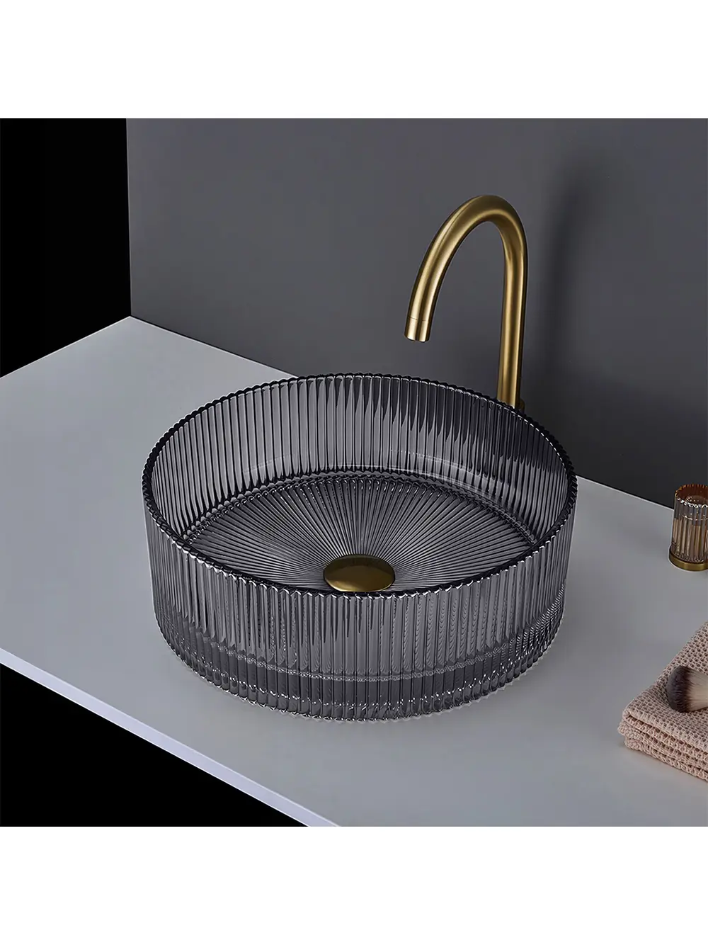 Lavoar baie pe blat formă rotundă lungime 36 cm culoare gri transparent model Ingrid Grey [2]