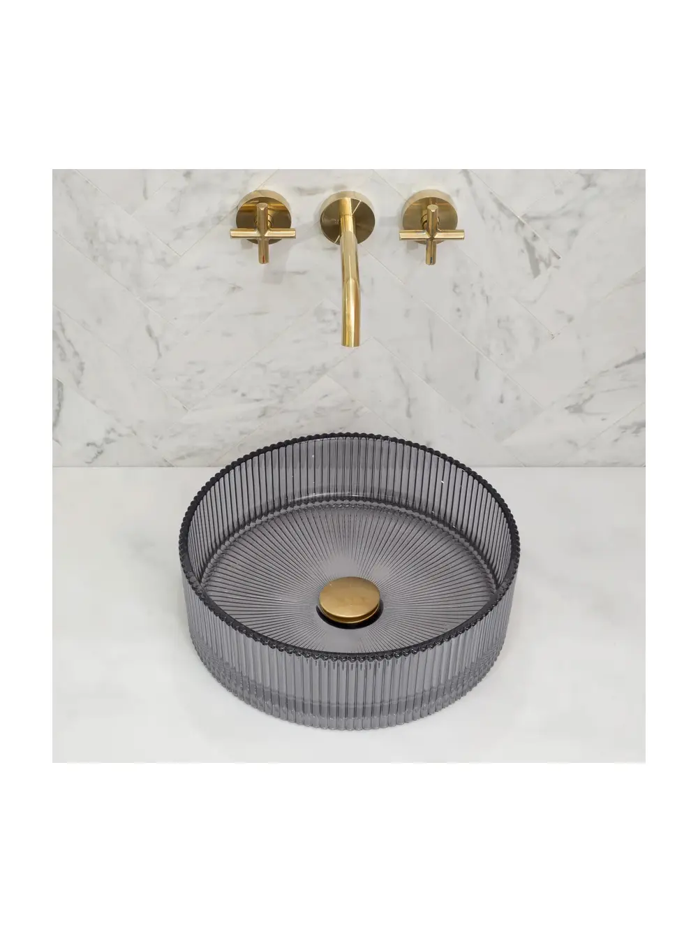 Lavoar baie pe blat formă rotundă lungime 36 cm culoare gri transparent model Ingrid Grey [3]