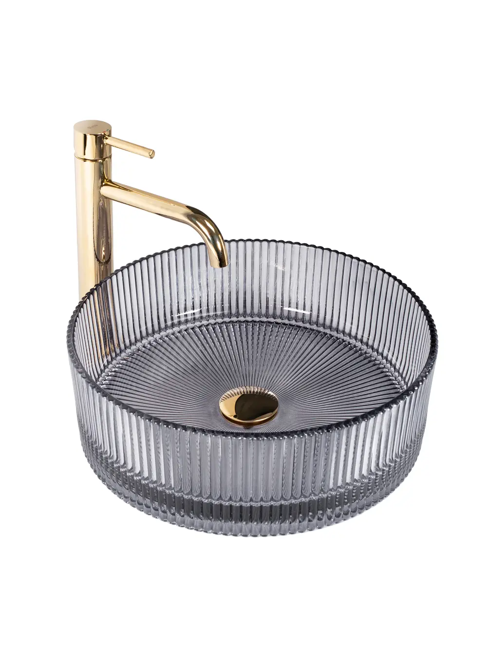 Lavoar baie pe blat formă rotundă lungime 36 cm culoare gri transparent model Ingrid Grey [1]