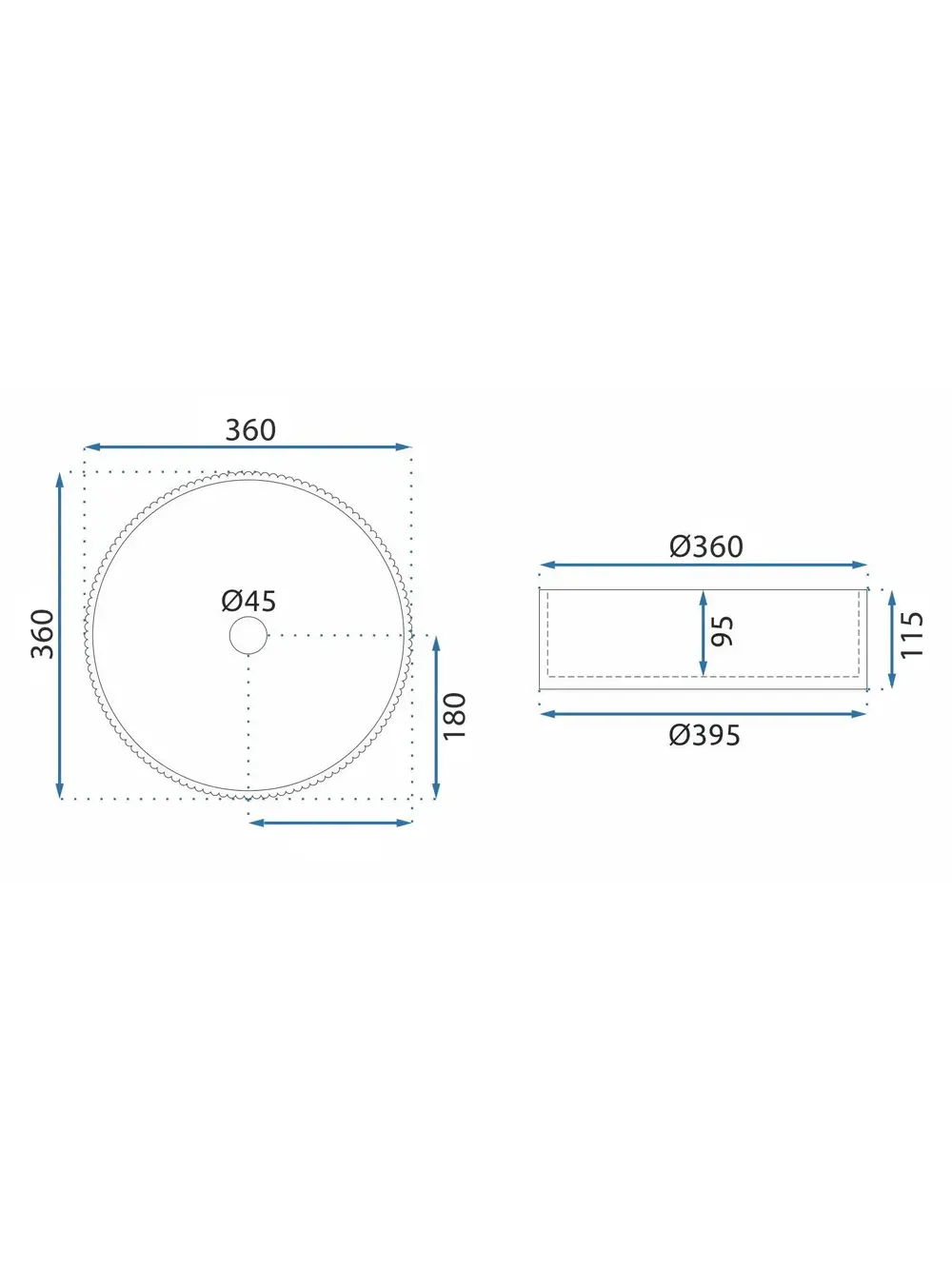 Lavoar baie pe blat formă rotundă lungime 36 cm culoare neagră model Ingrid Black [4]