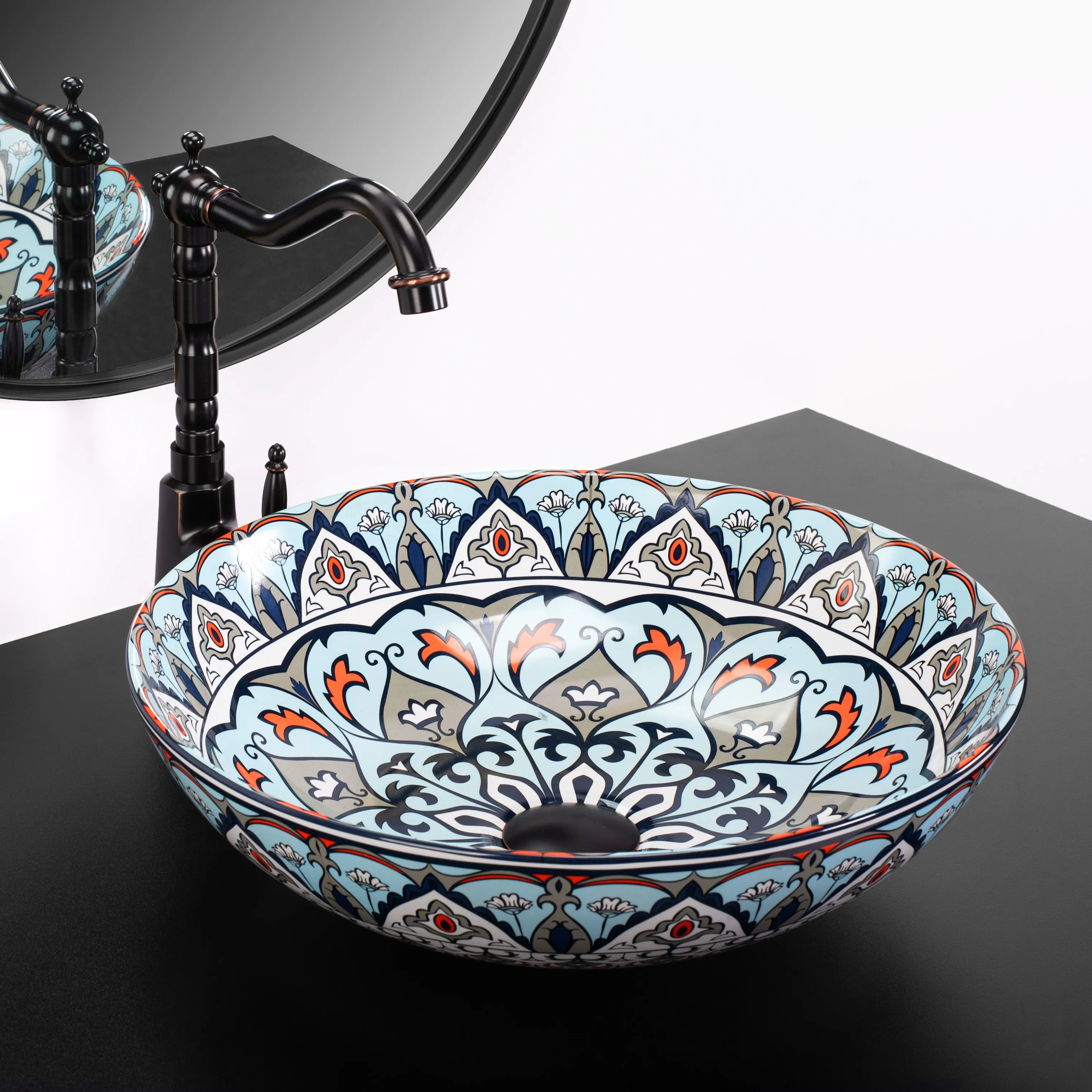 Lavoar baie pe blat formă rotundă lungime 40 cm finisaj multicolor model Mexico [3]