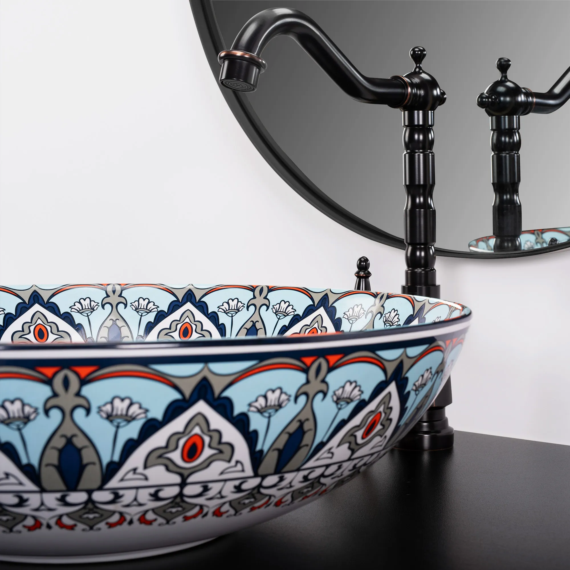 Lavoar baie pe blat formă rotundă lungime 40 cm finisaj multicolor model Mexico [2]