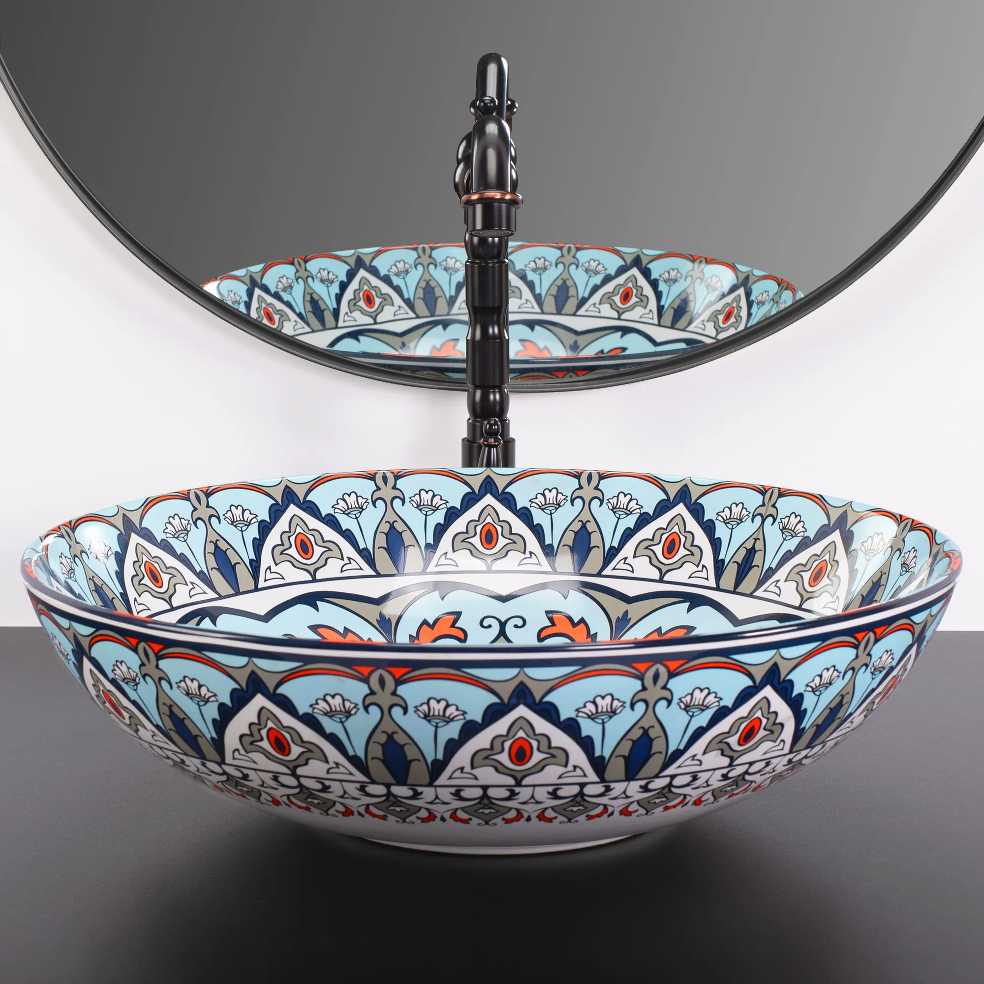 Lavoar baie pe blat formă rotundă lungime 40 cm finisaj multicolor model Mexico [4]