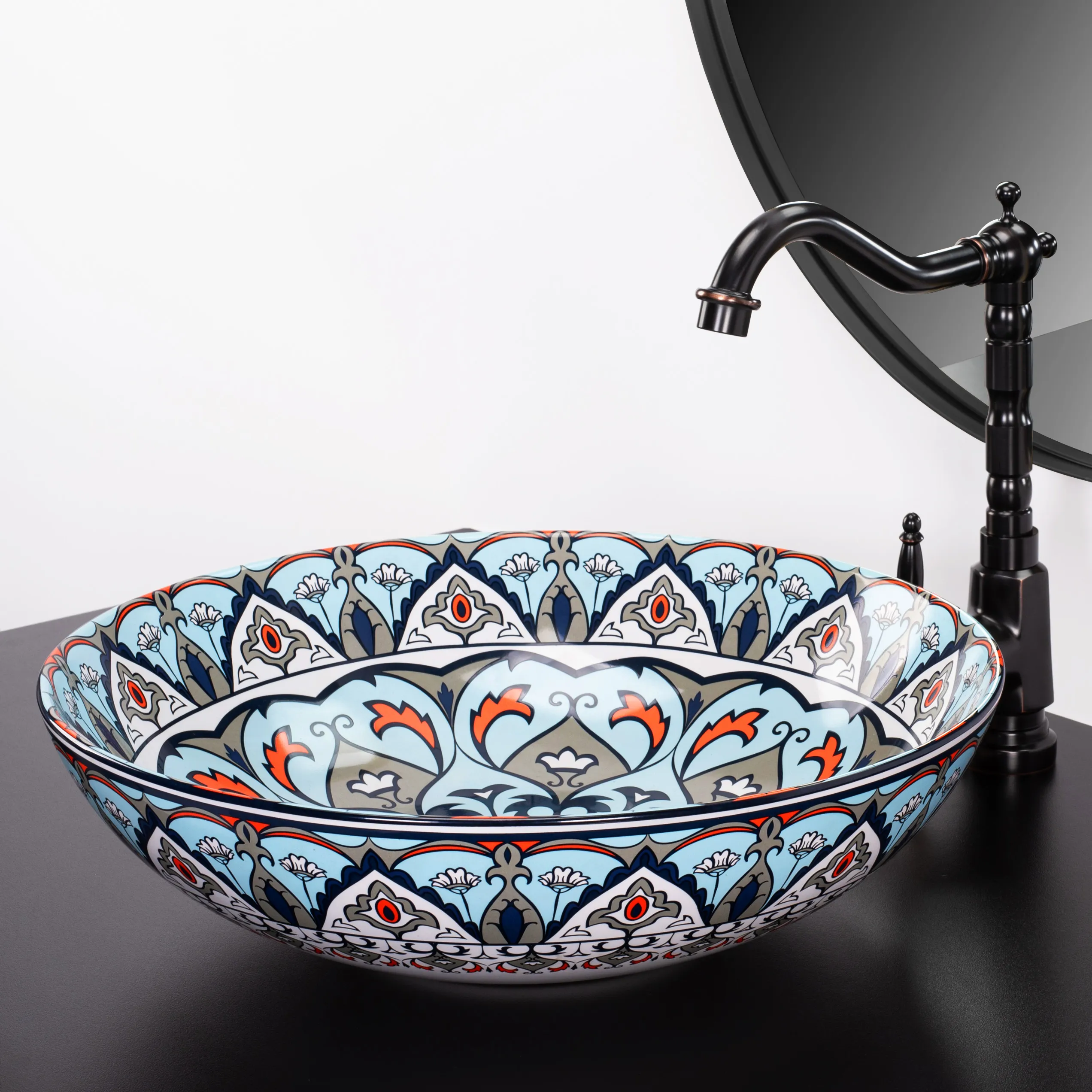 Lavoar baie pe blat formă rotundă lungime 40 cm finisaj multicolor model Mexico [6]