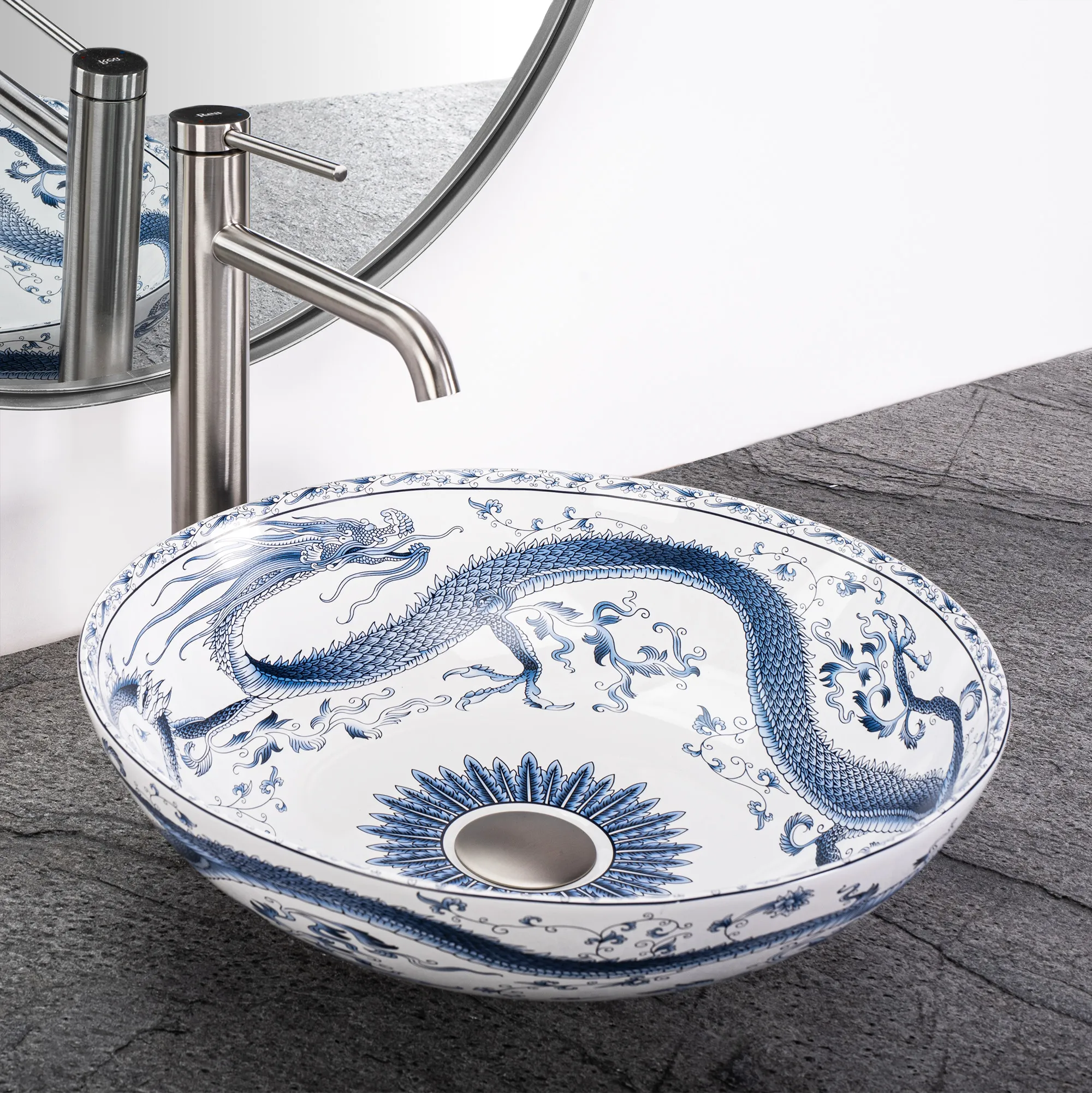 Lavoar baie pe blat formă rotundă lungime 40 cm finisaj multicolor model Kioto [2]