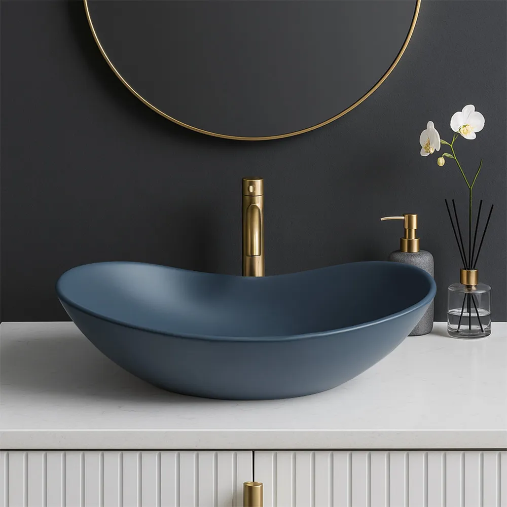 Lavoar baie pe blat formă semiovală lungime 61,5 cm culoare albastru mat model Royal  Blueberry Matt [4]