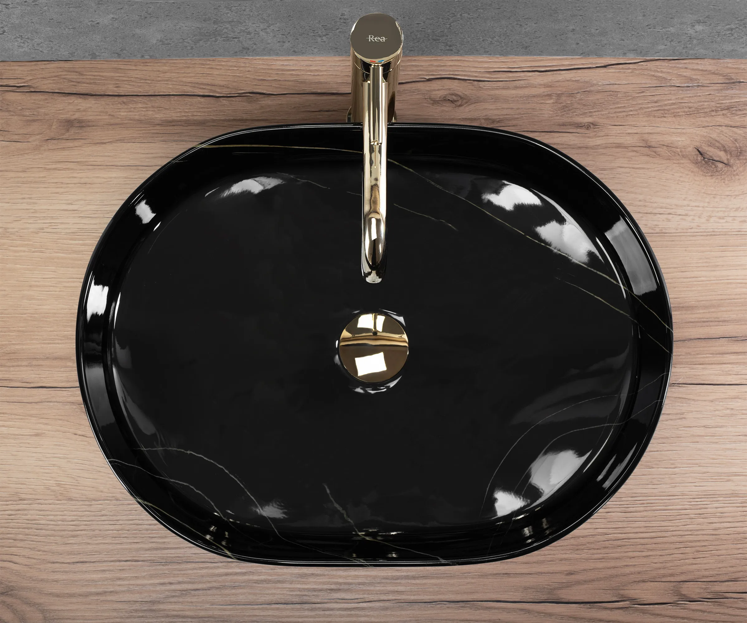 Lavoar baie pe blat formă semiovală lungime 50 cm culoare neagră model Nadia Black Stone [2]