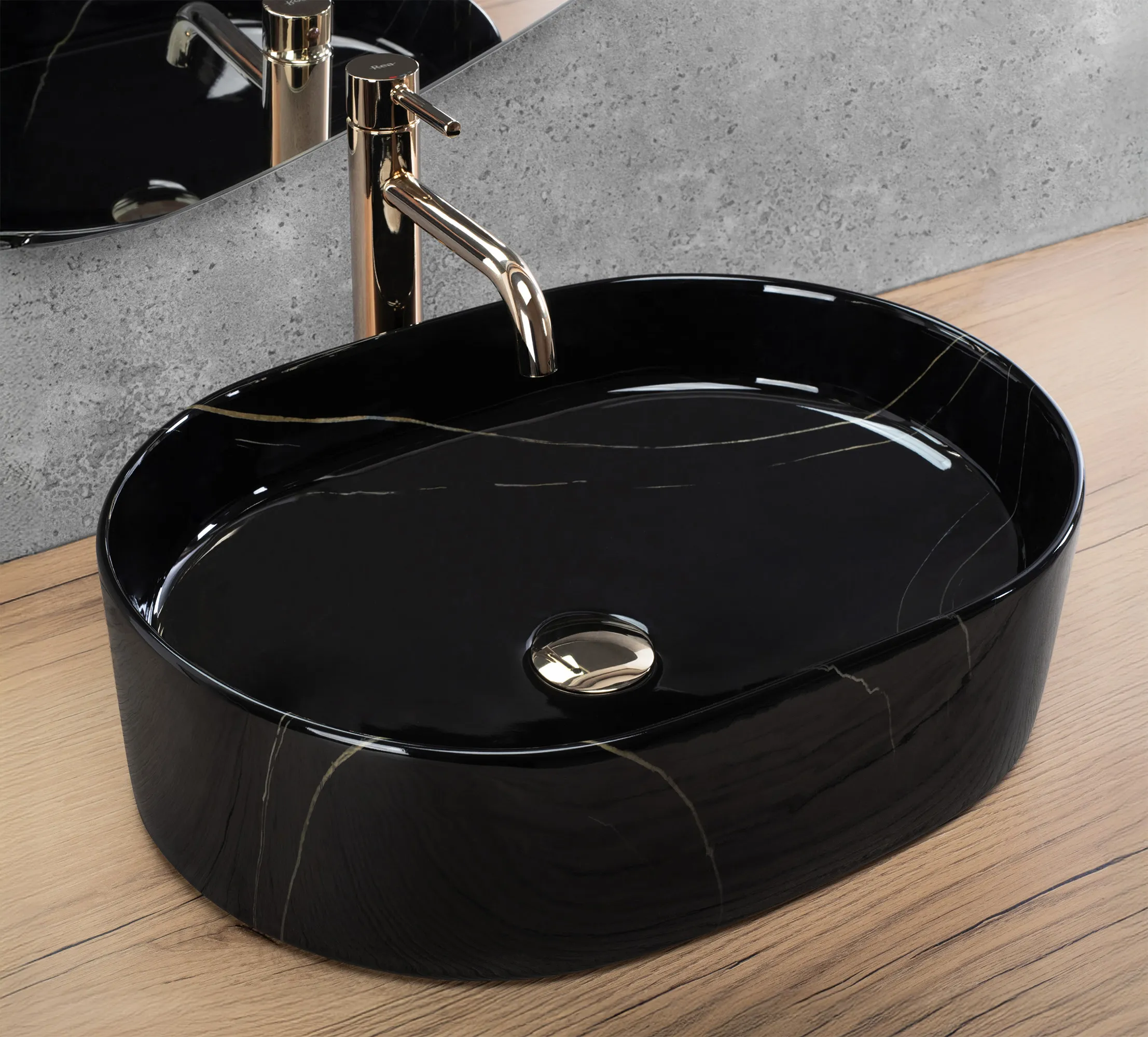 Lavoar baie pe blat formă semiovală lungime 50 cm culoare neagră model Nadia Black Stone [3]