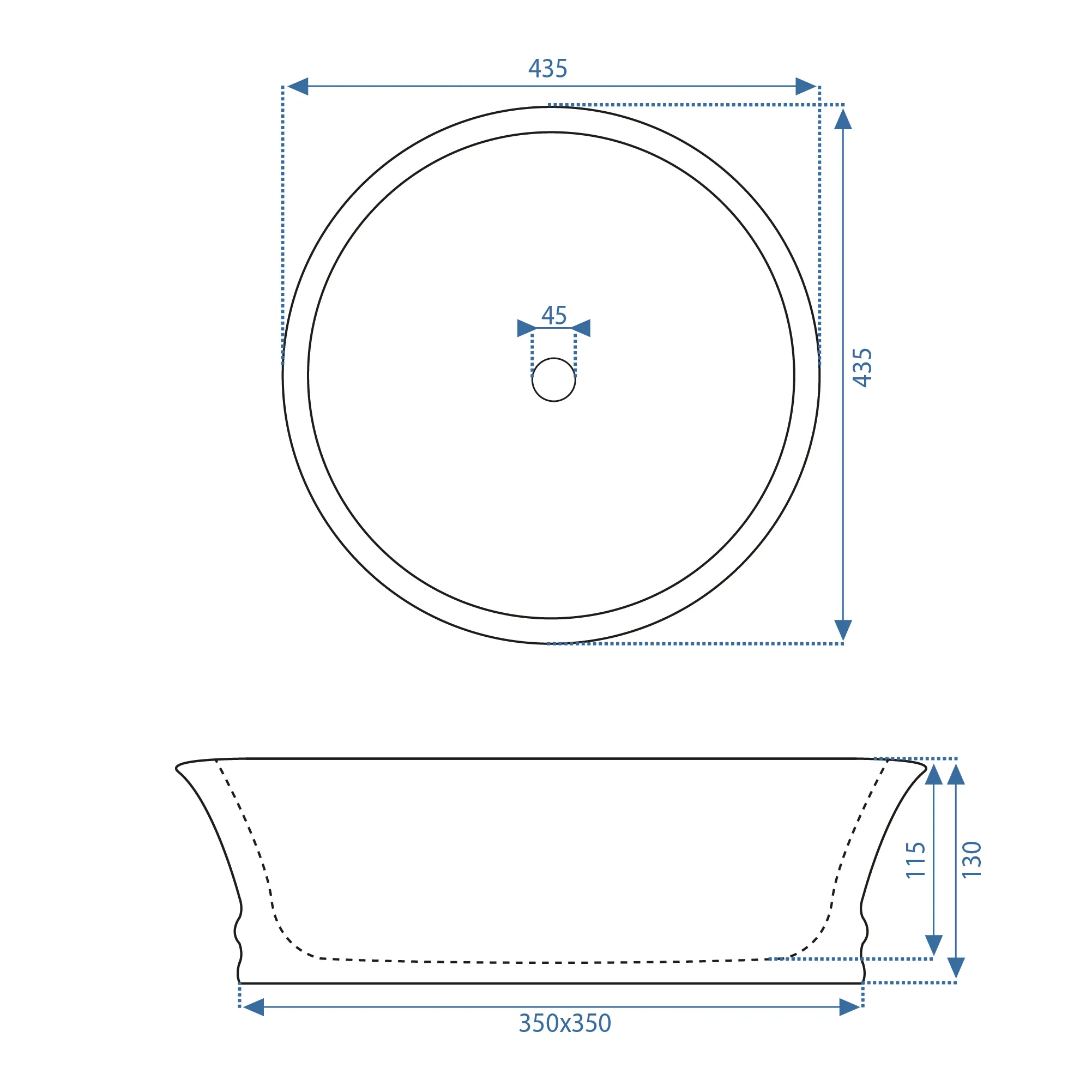 Lavoar baie pe blat formă rotundă lungime 43 cm finisaj cupru periat model Betty [7]