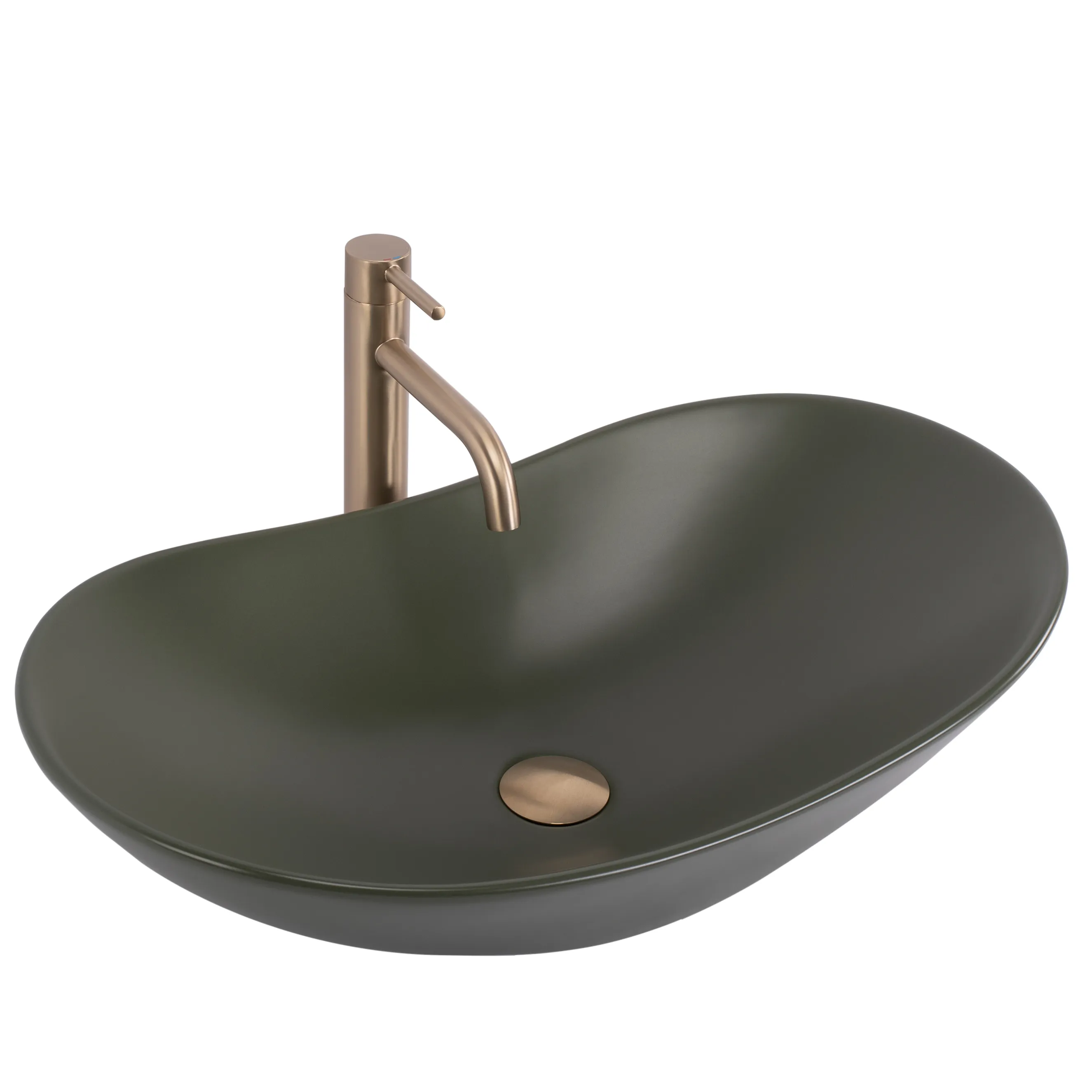 Lavoar baie pe blat formă semiovală lungime 61,5 cm culoare verde mat model Royal Olive Matt [1]
