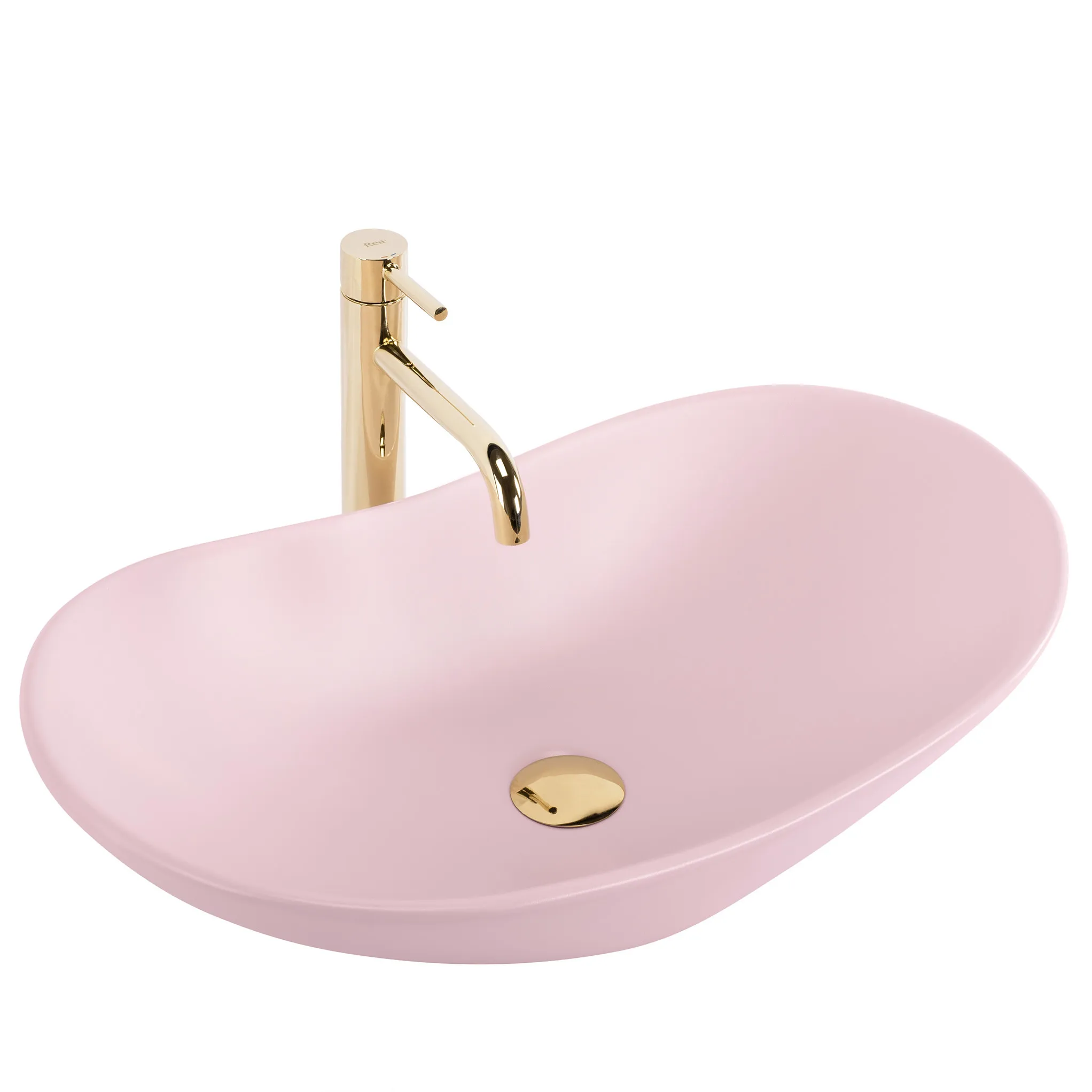 Lavoar baie pe blat formă semiovală lungime 61,5 cm culoare roz mat model Royal  Powder Pink Matt [1]