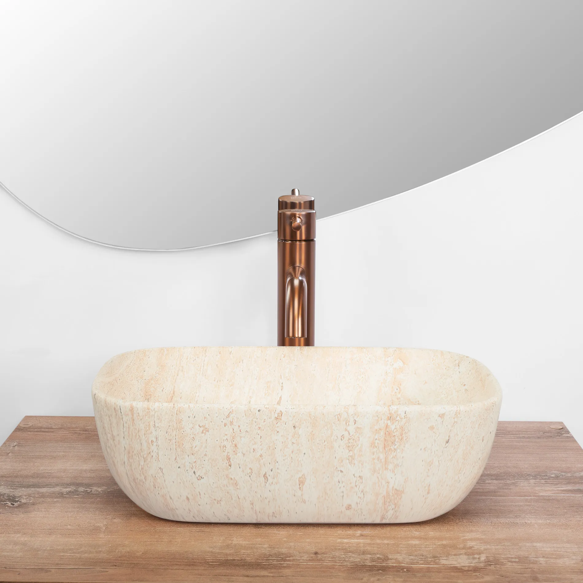 Lavoar baie pe blat lungime 36 cm finisaj imitație de piatră model Belinda Mini Travertine Matt [4]