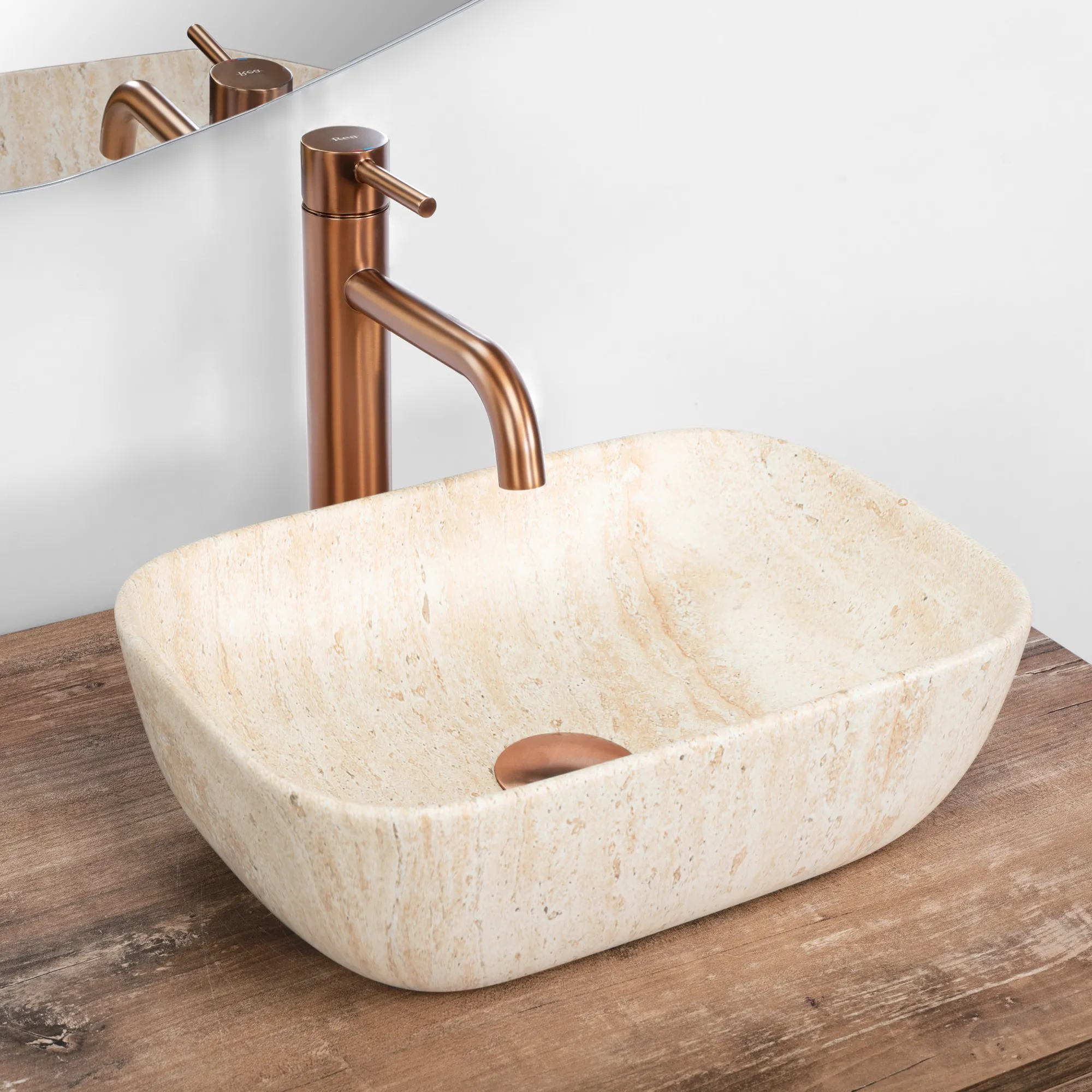 Lavoar baie pe blat lungime 36 cm finisaj imitație de piatră model Belinda Mini Travertine Matt [2]