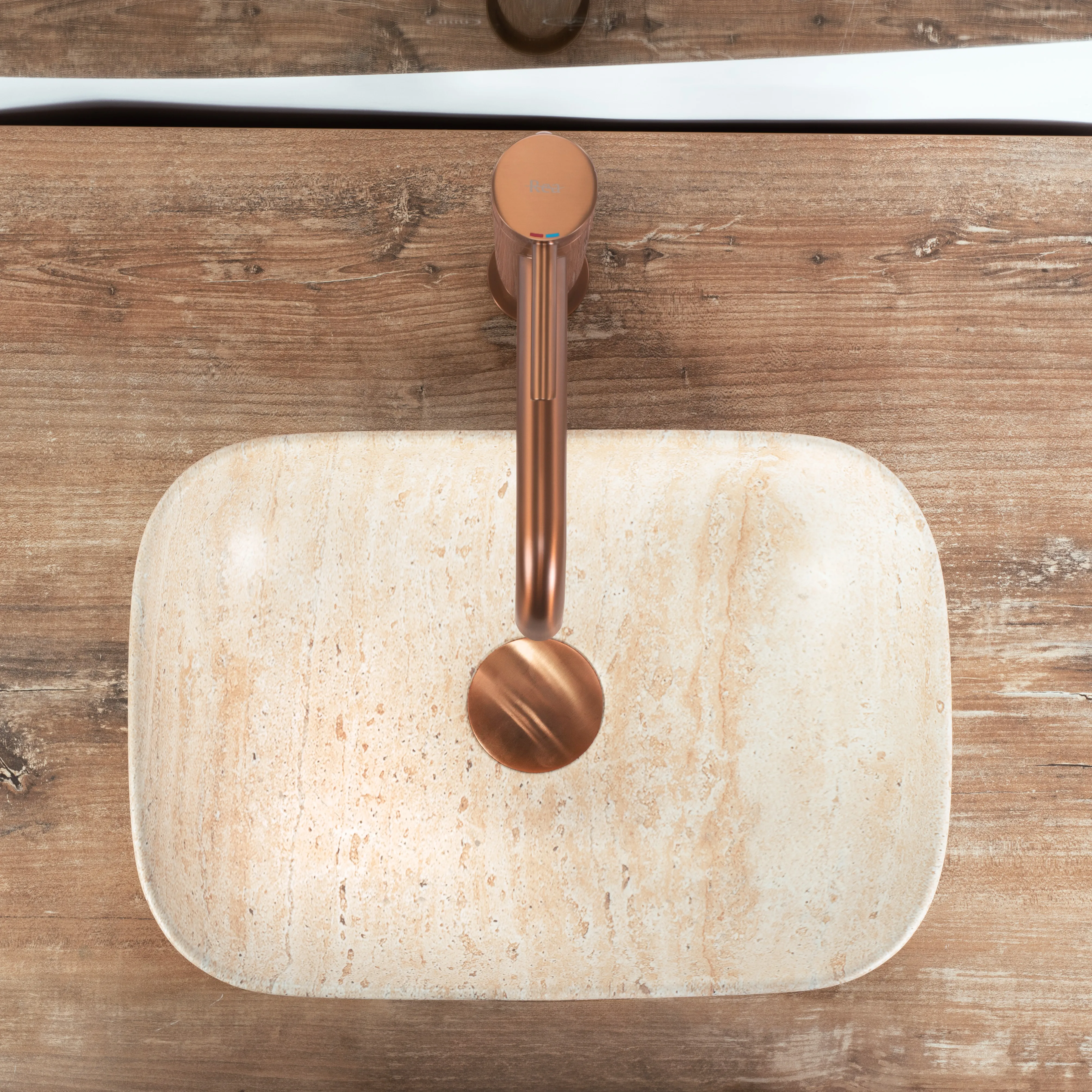 Lavoar baie pe blat lungime 36 cm finisaj imitație de piatră model Belinda Mini Travertine Matt [3]