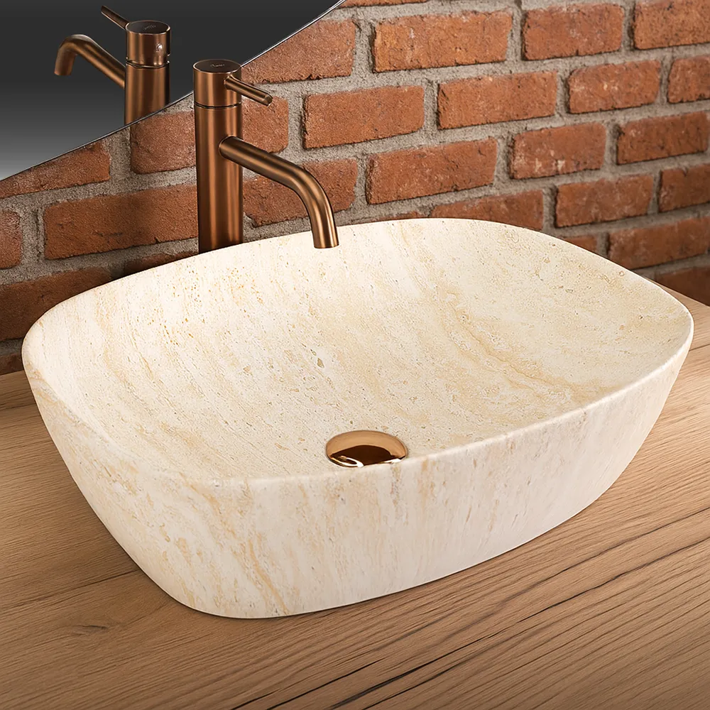 Lavoar baie pe blat lungime 51 cm finisaj imitație de piatră model Freja Travertine Matt [4]