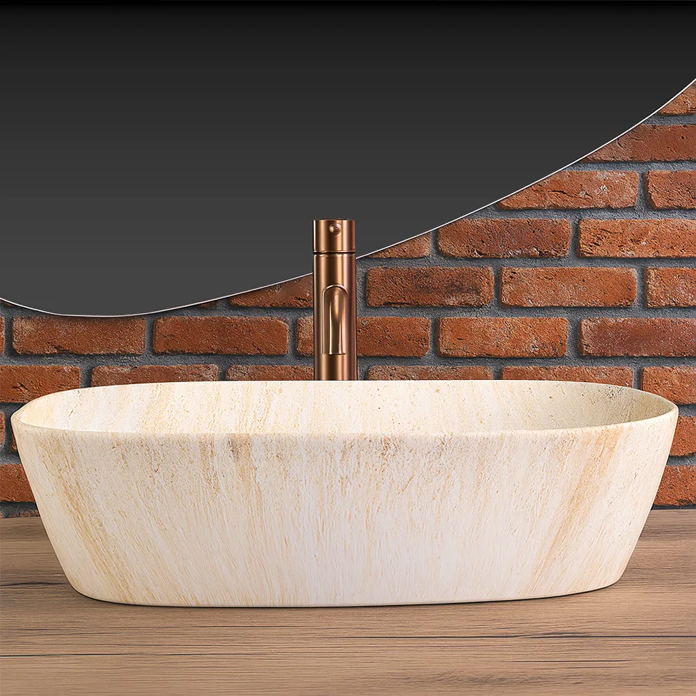 Lavoar baie pe blat lungime 51 cm finisaj imitație de piatră model Freja Travertine Matt [5]