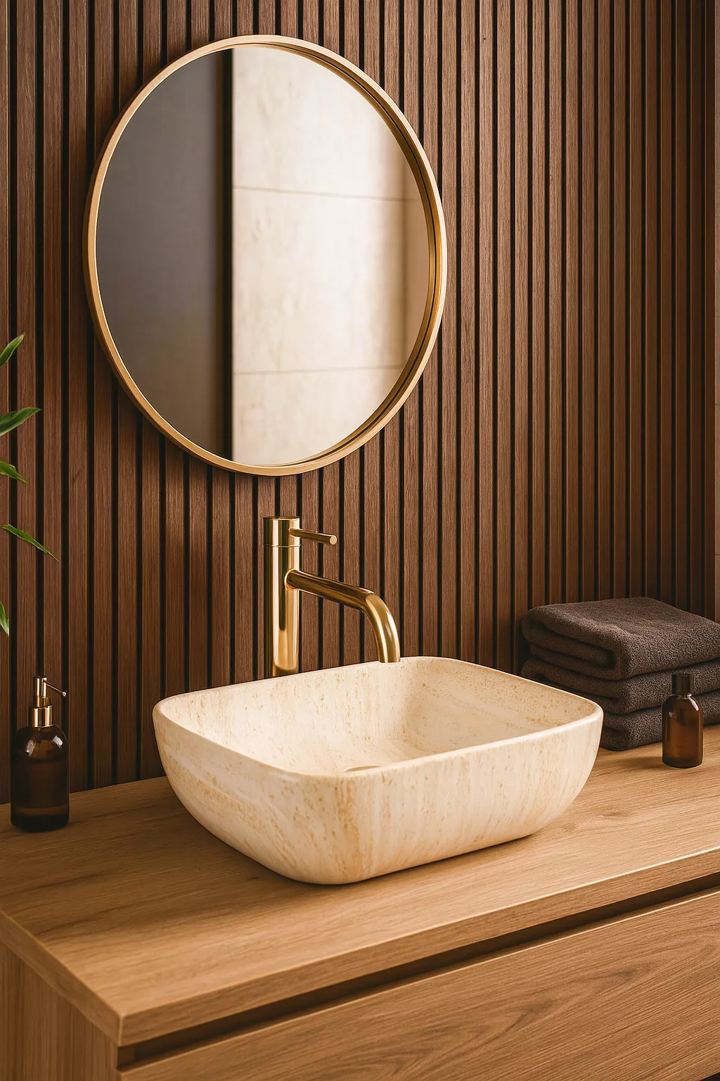 Lavoar baie pe blat lungime 51 cm finisaj imitație de piatră model Freja Travertine Matt [2]