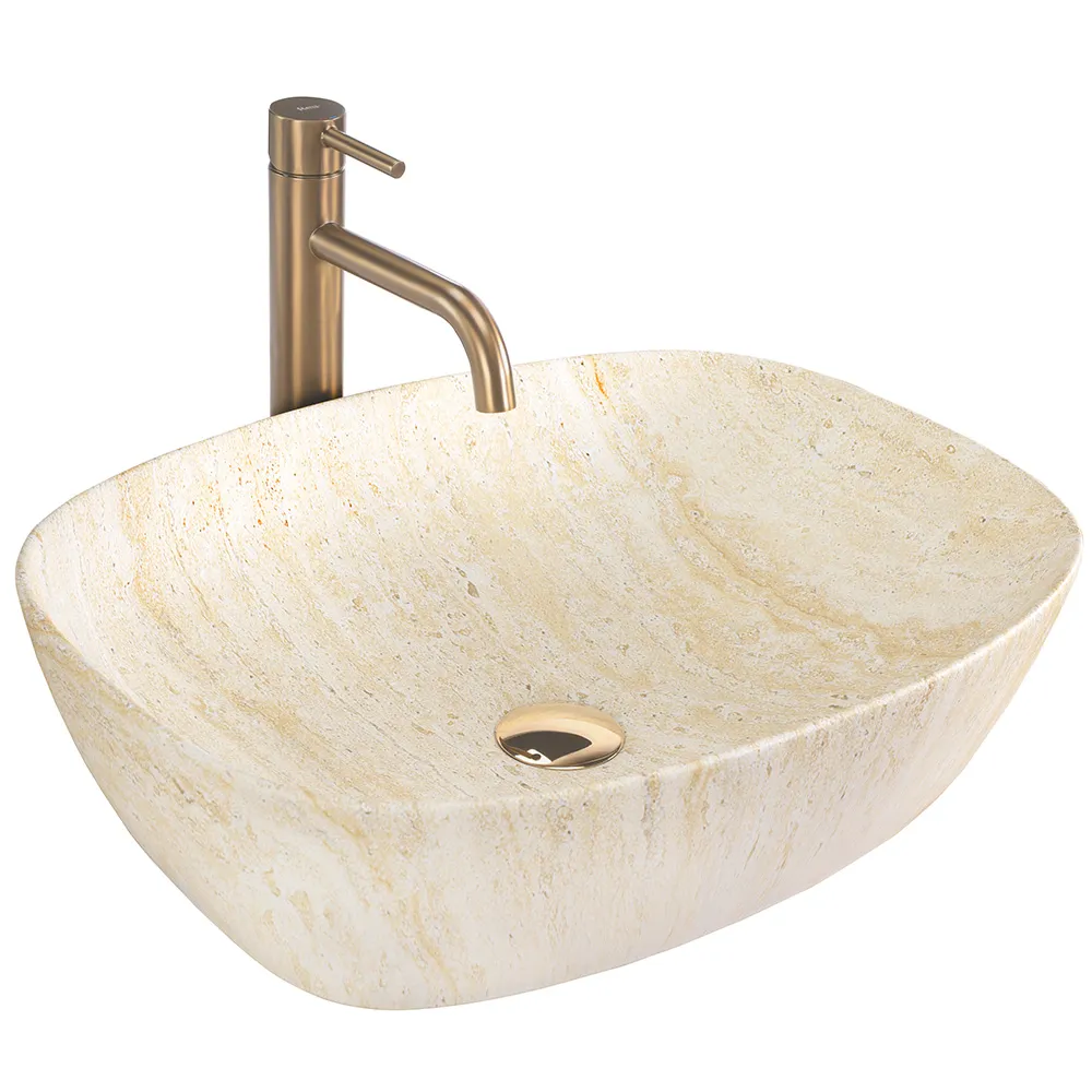 Lavoar baie pe blat lungime 51 cm finisaj imitație de piatră model Freja Travertine Matt [1]