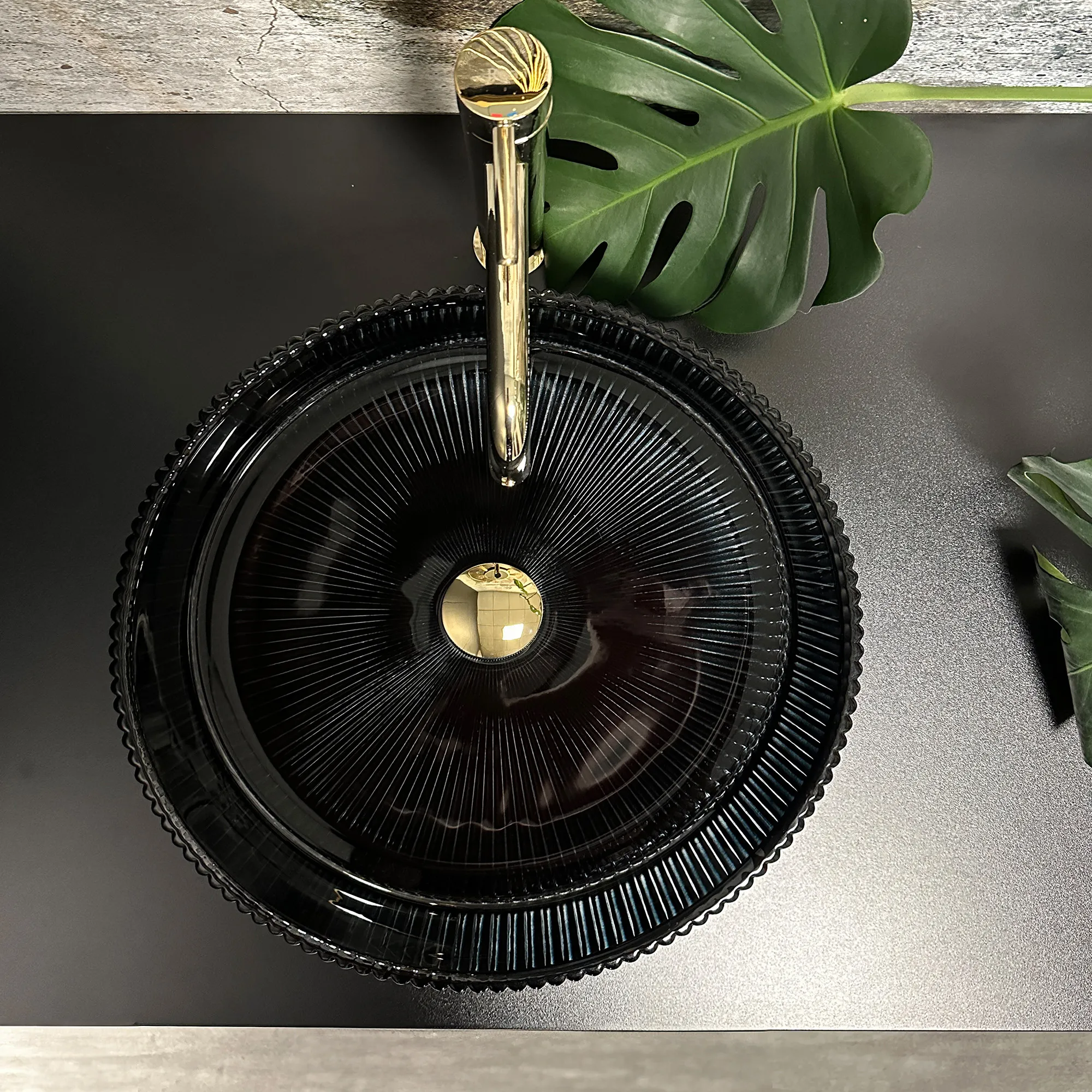 Lavoar baie pe blat formă rotundă lungime 40 cm culoare neagră model Ingrid Black [4]