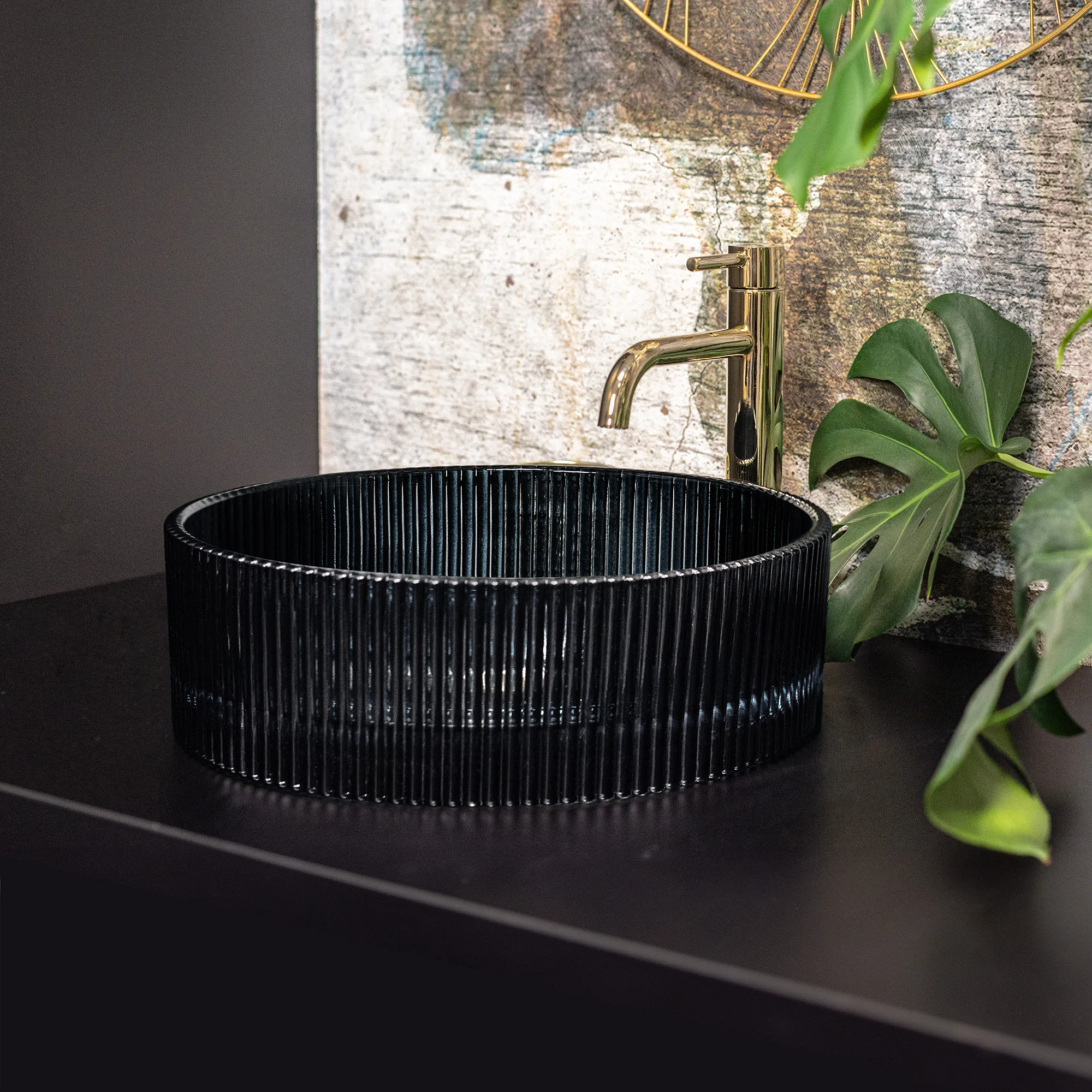 Lavoar baie pe blat formă rotundă lungime 40 cm culoare neagră model Ingrid Black [3]