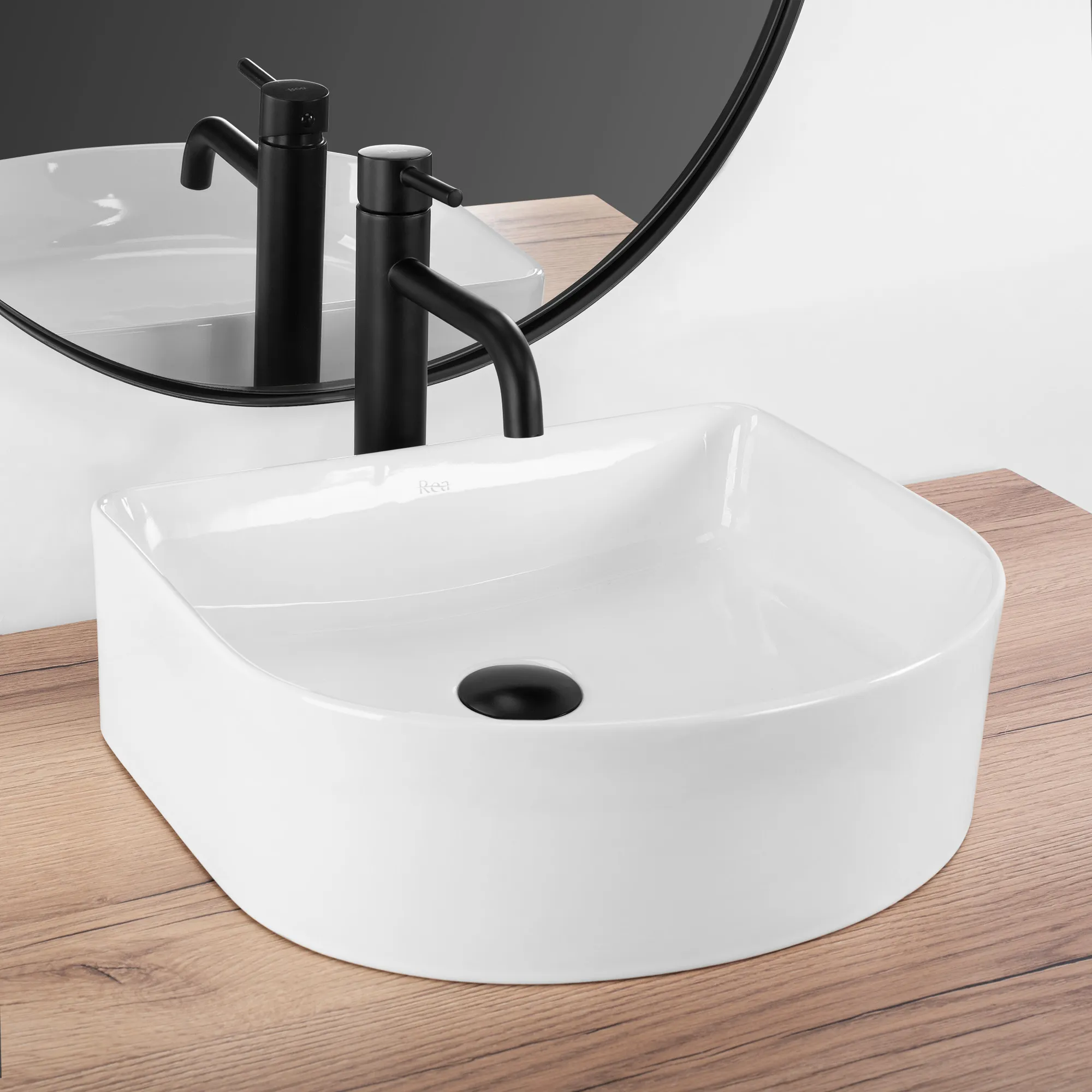 Lavoar baie pe blat formă semirotundă lungime 40 cm culoare alb model Clara [2]