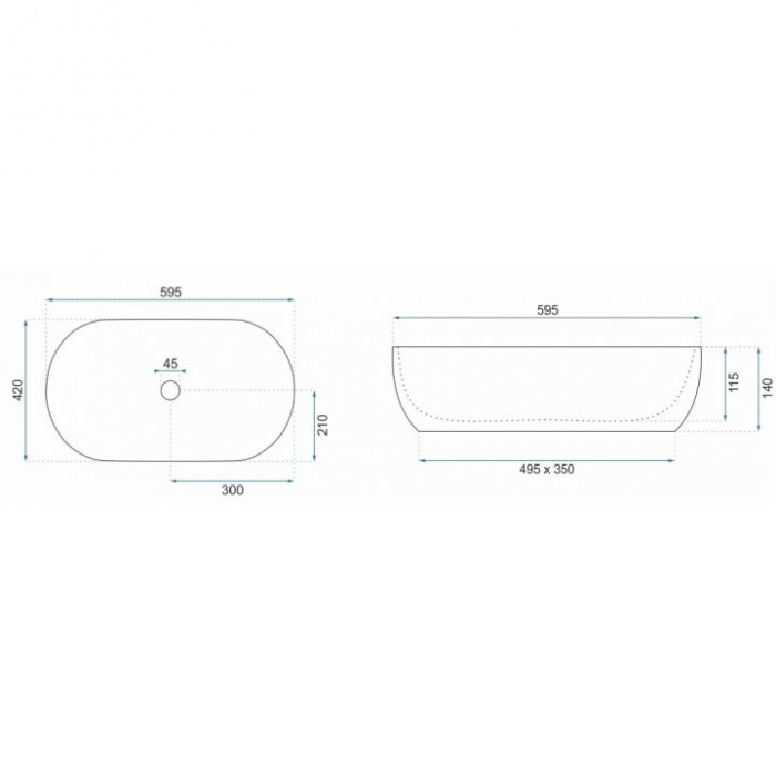 Lavoar baie pe blat formă semiovală lungime 59 cm culoare alb model Amelia [6]