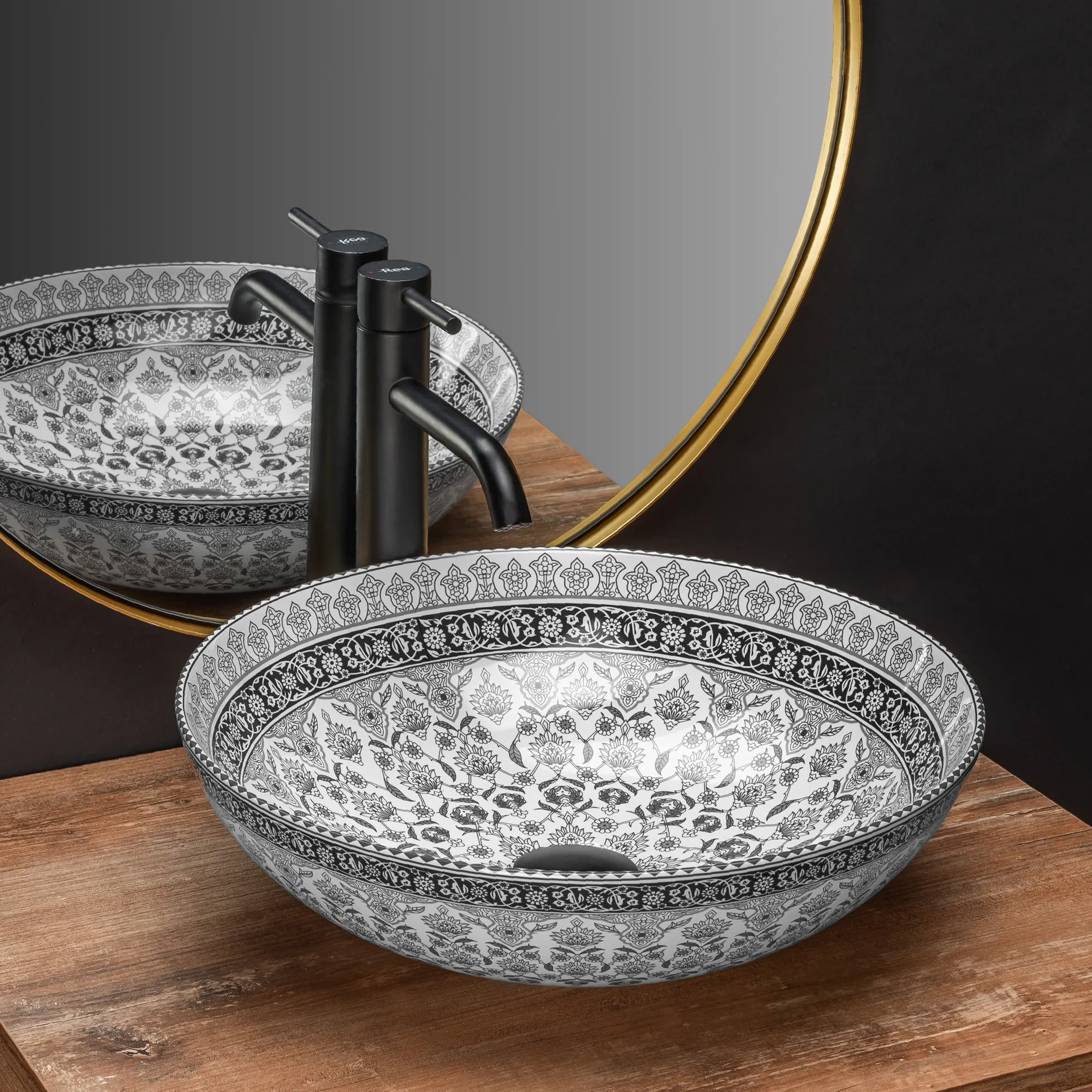 Lavoar pe blat formă rotundă lungime 40 cm culoare multicolor model Arte Dark Grey [2]