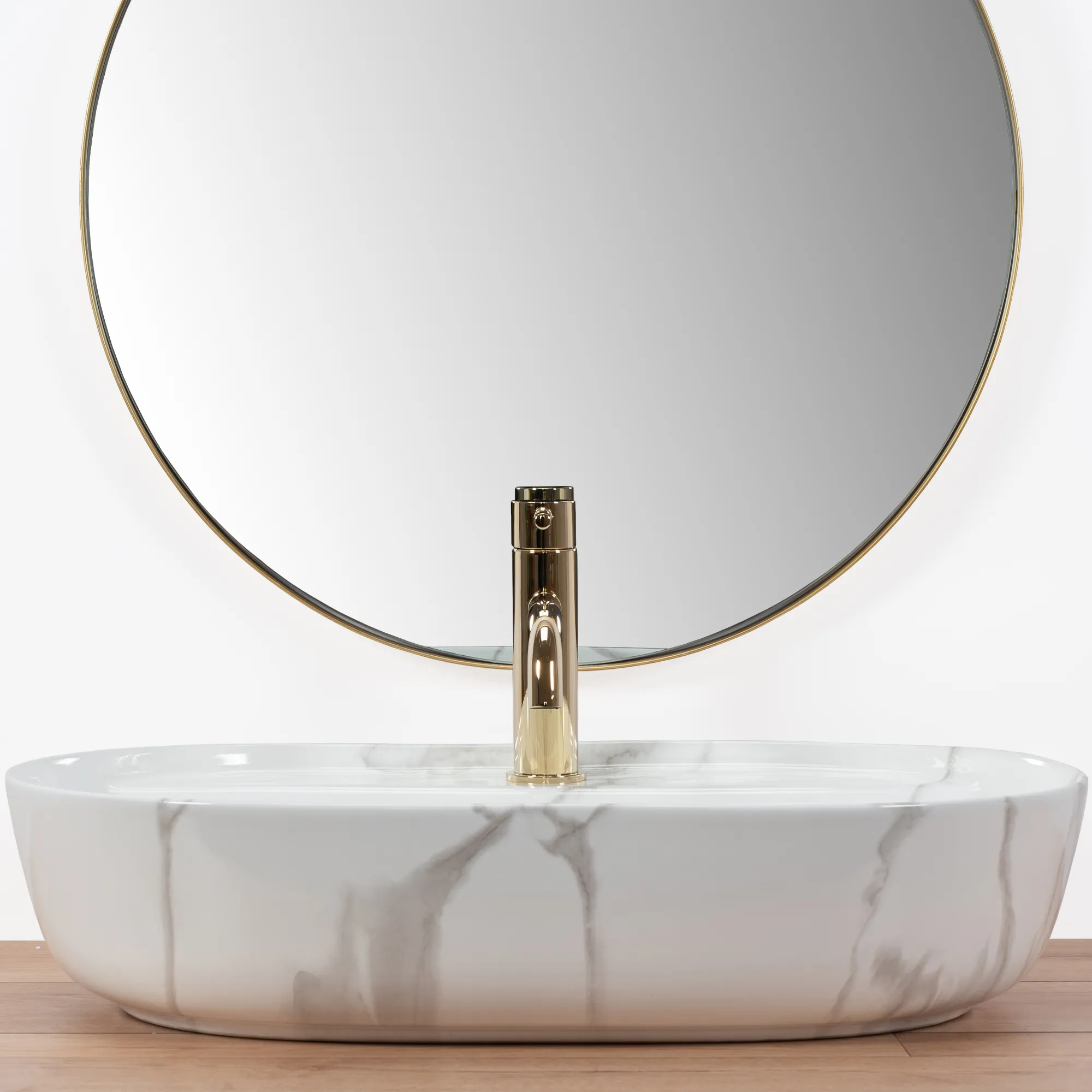 Lavoar pe blat formă semiovală lungime 61 cm culoare alb model Aura Marmo Shiny [6]
