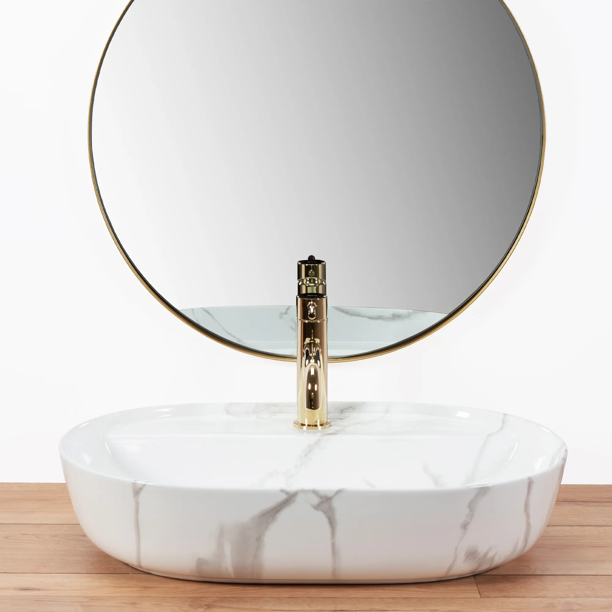 Lavoar pe blat formă semiovală lungime 61 cm culoare alb model Aura Marmo Shiny [5]