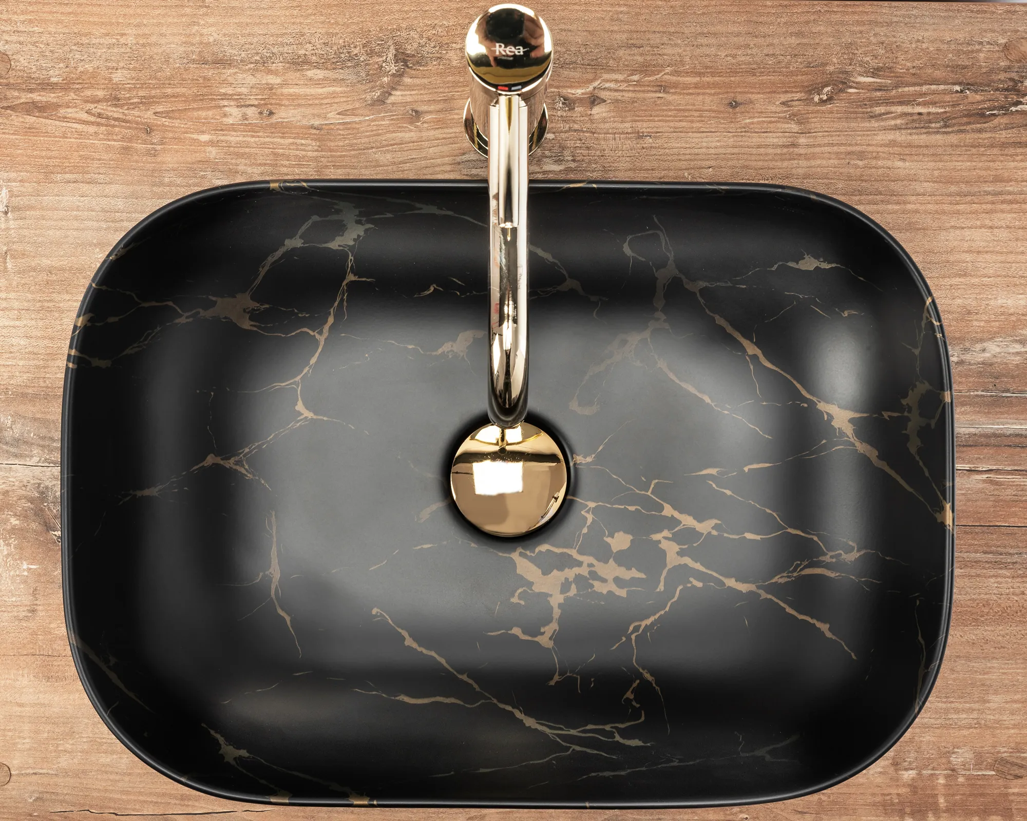 Lavoar baie pe blat formă dreptunghiulară lungime 46 cm culoare negru mat model Belinda Black Marble Mat [4]