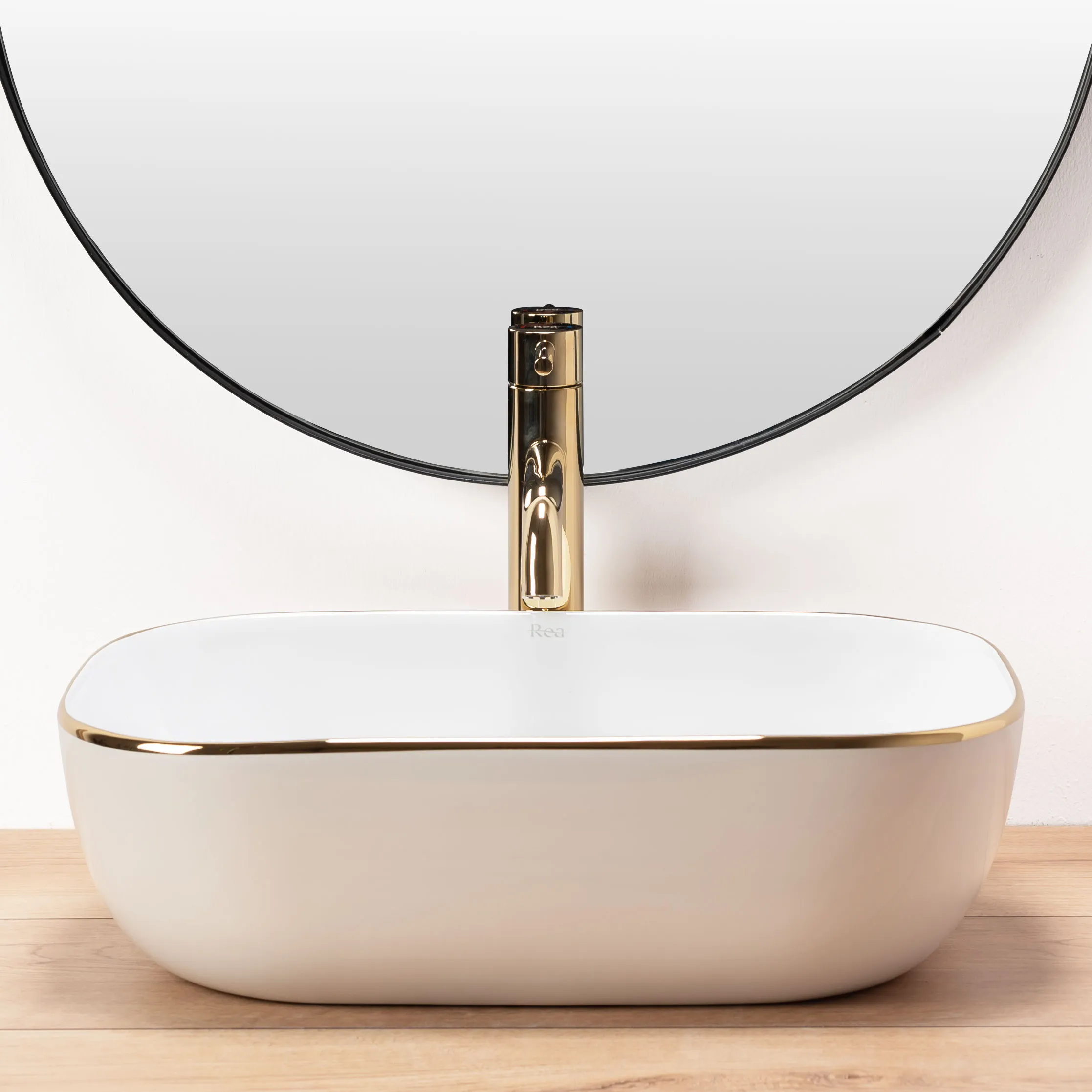Lavoar baie pe blat formă dreptunghiulară lungime 46 cm culoare alb/auriu model Belinda Gold [4]