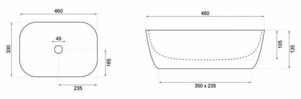 Lavoar baie pe blat formă dreptunghiulară lungime 46 cm culoare gri mat model Belinda Grey Mat [4]