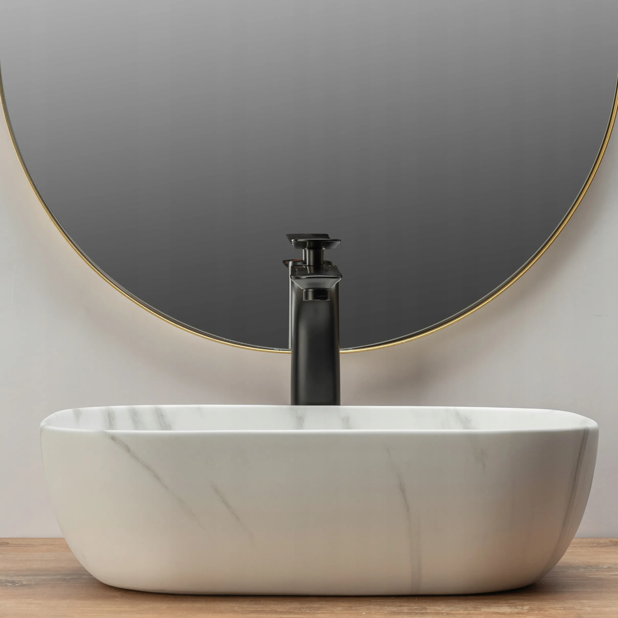 Lavoar pe blat formă dreptunghiulară lungime 46 cm culoare alb model Belinda Marble Mat [4]