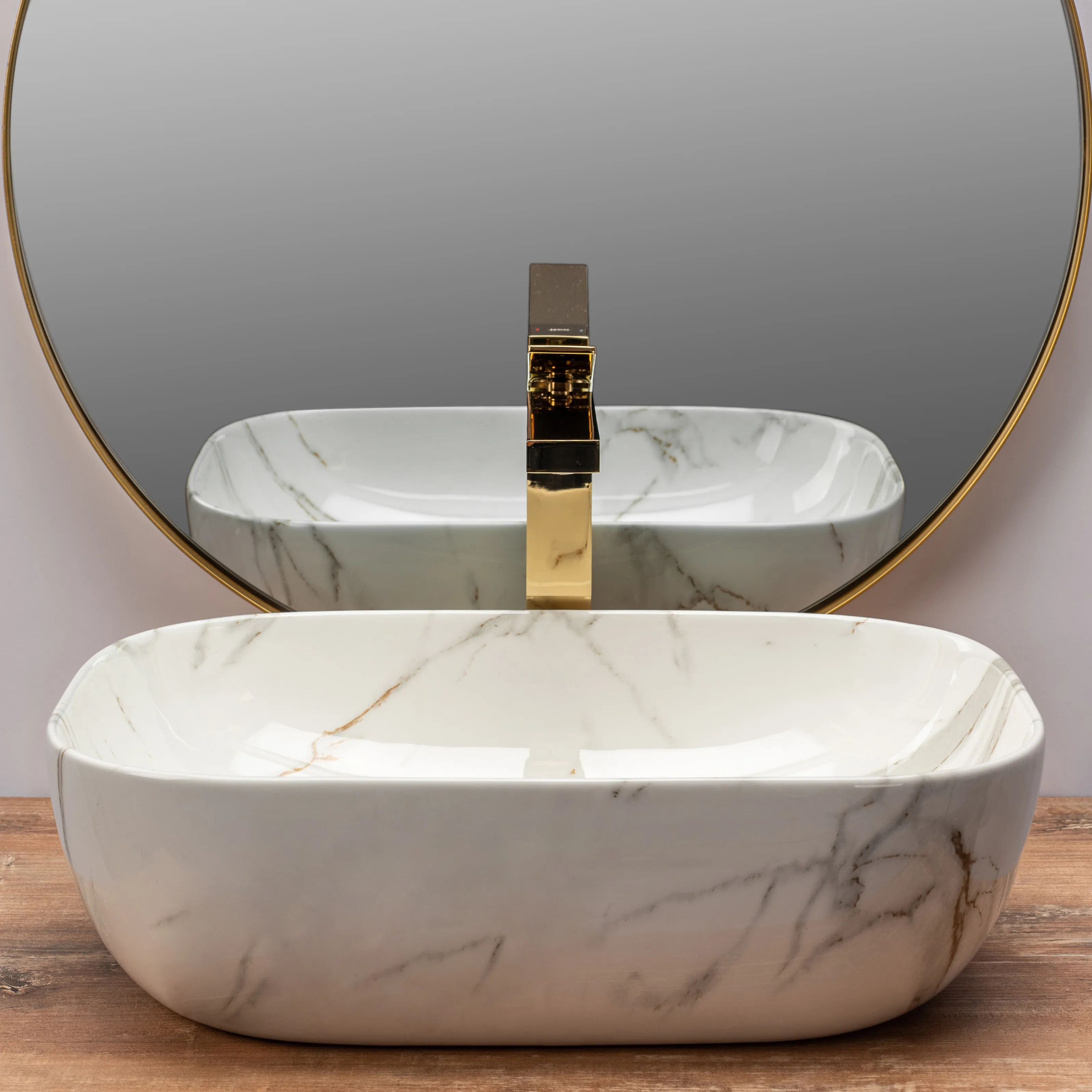 Lavoar baie pe blat formă dreptunghiulară lungime 46 cm culoare crem model Belinda Aiax [3]