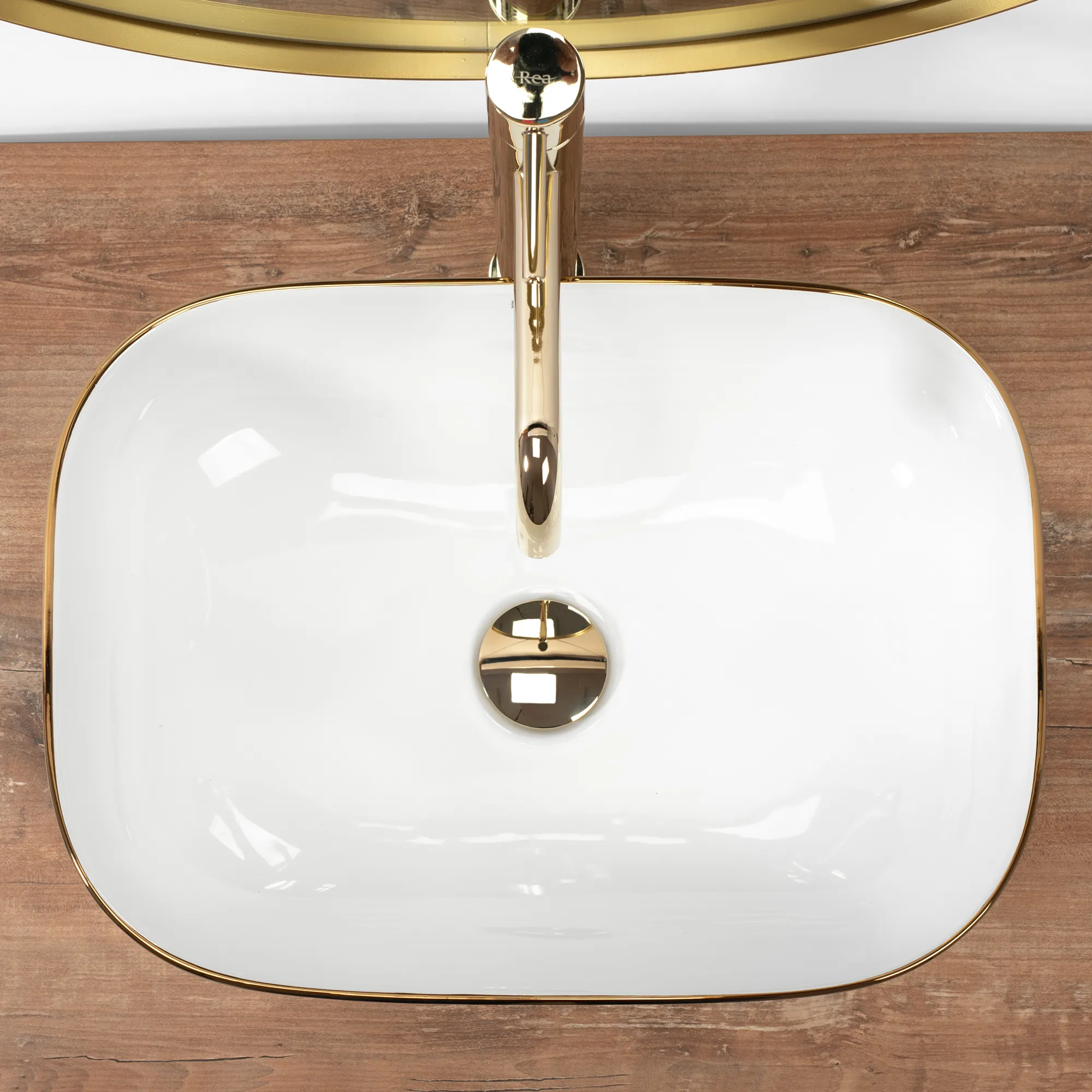 Lavoar baie pe blat formă dreptunghiulară lungime 46 cm culoare alb/auriu model Belinda Wave White Gold [5]