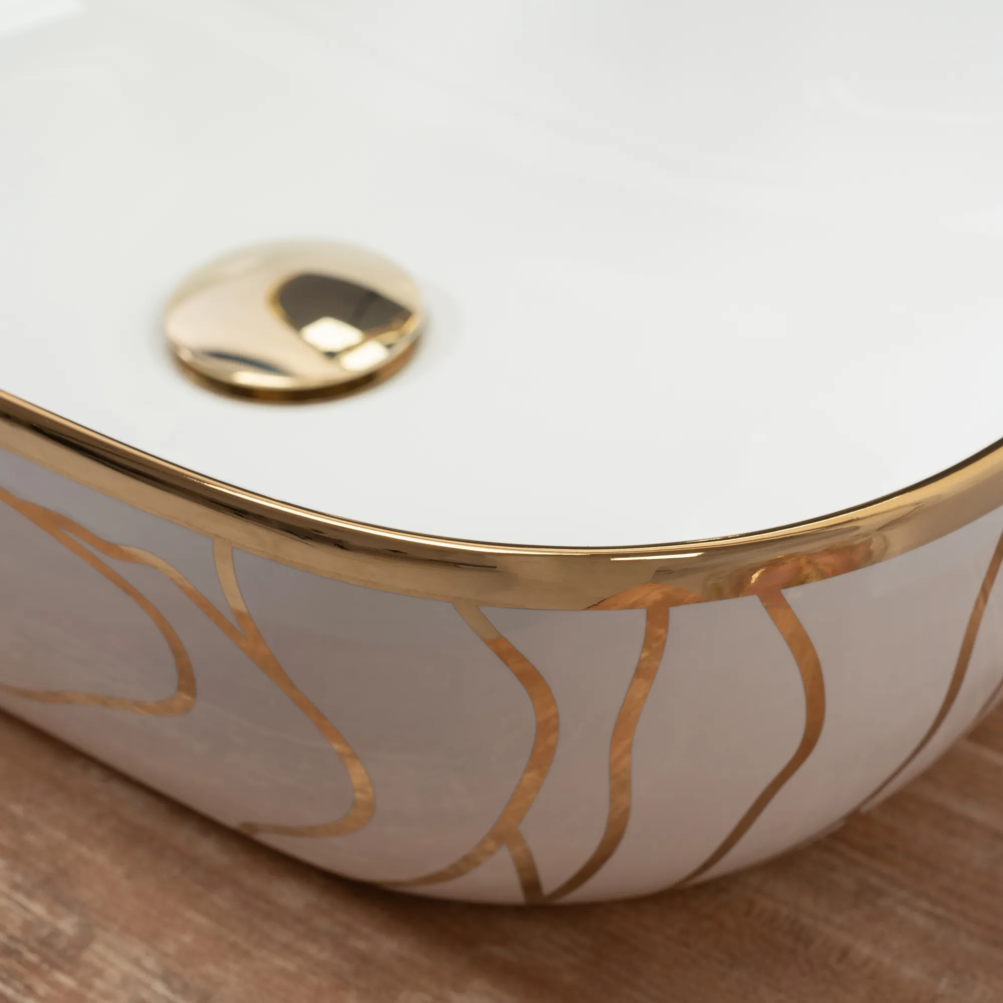 Lavoar baie pe blat formă dreptunghiulară lungime 46 cm culoare alb/auriu model Belinda Wave White Gold [4]