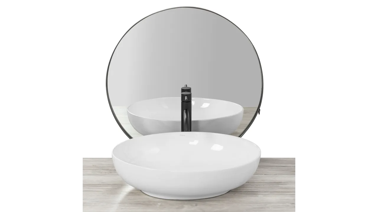 Lavoar baie pe blat formă ovală lungime 51 cm culoare alb model Carola Slim White [4]