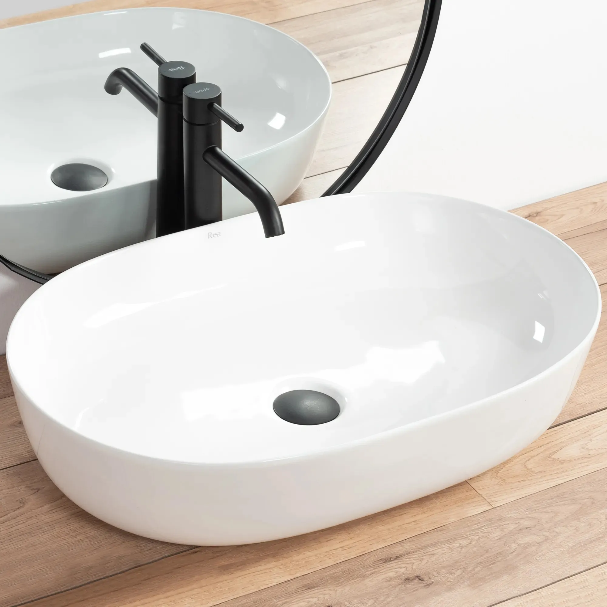Lavoar baie pe blat formă semiovală lungime 60 cm culoare alb model Cleo White [2]