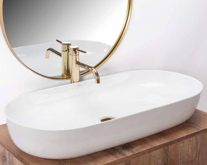 Lavoar pe blat formă semiovală lungime 81 cm culoare alb model Cleo White [2]